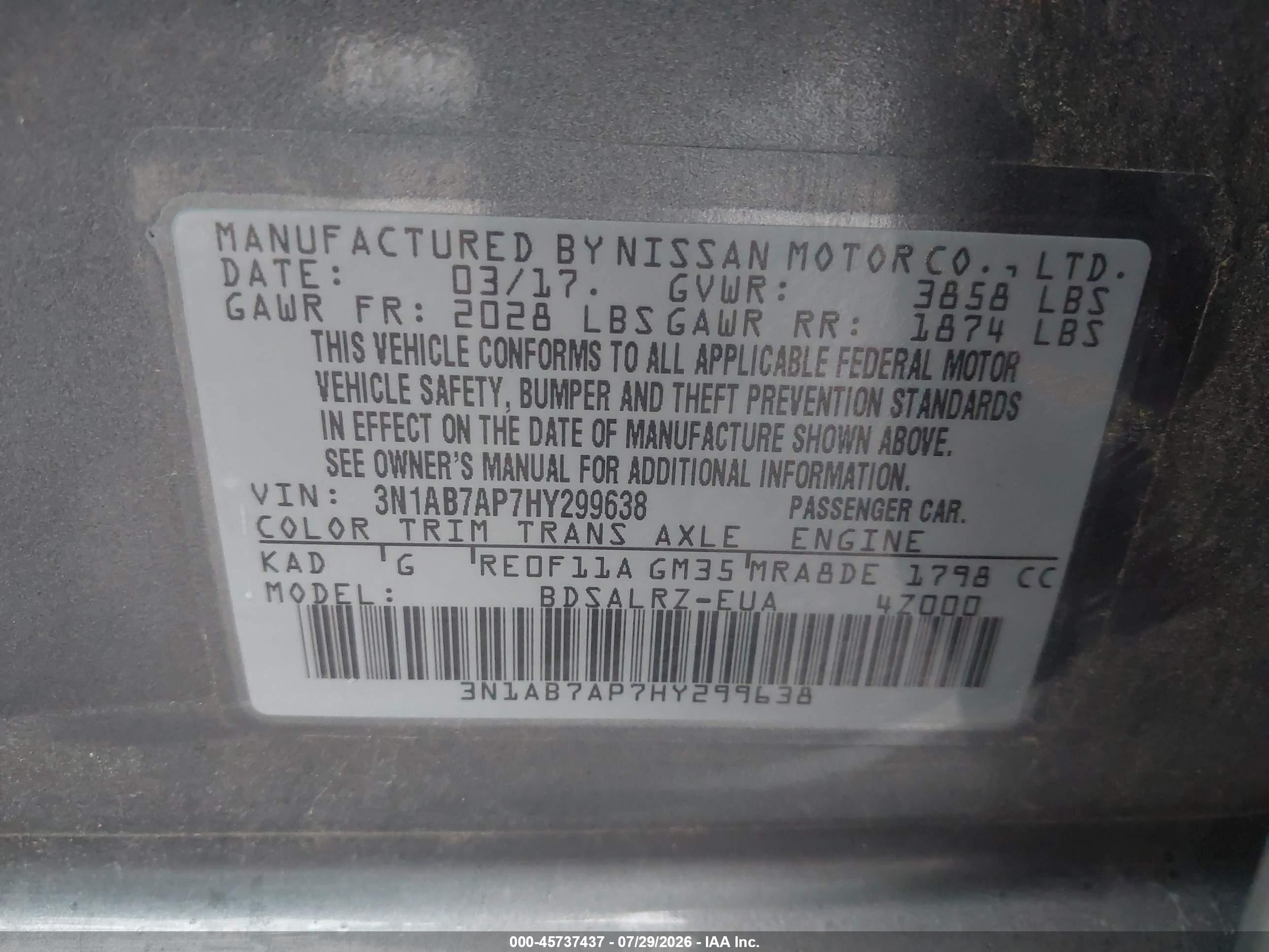 2017 Nissan Sentra Sr Серый vin: 3N1AB7AP7HY299638