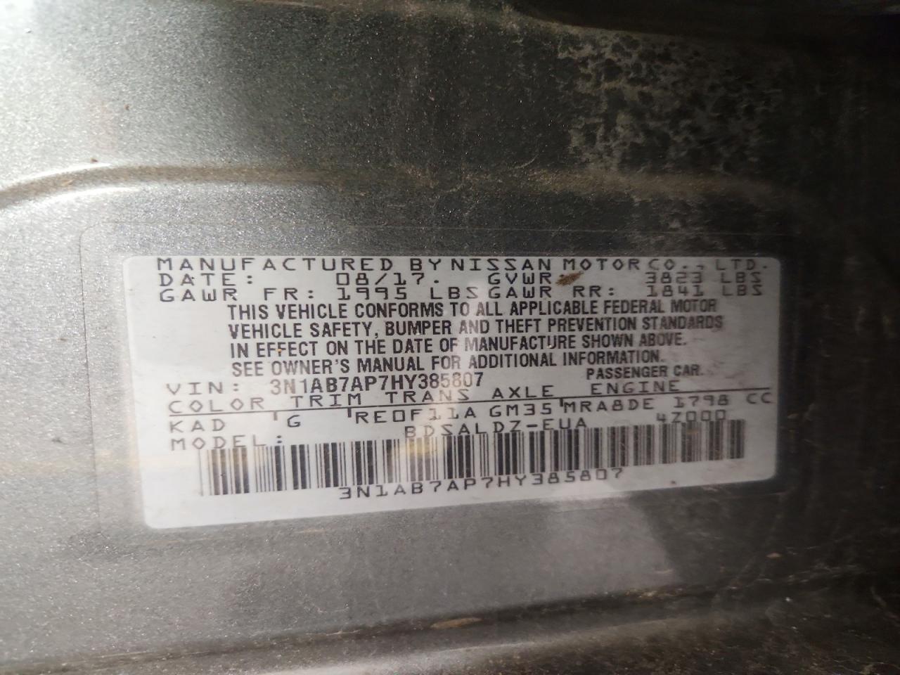 2017 Nissan Sentra Sv Gray vin: 3N1AB7AP7HY385807