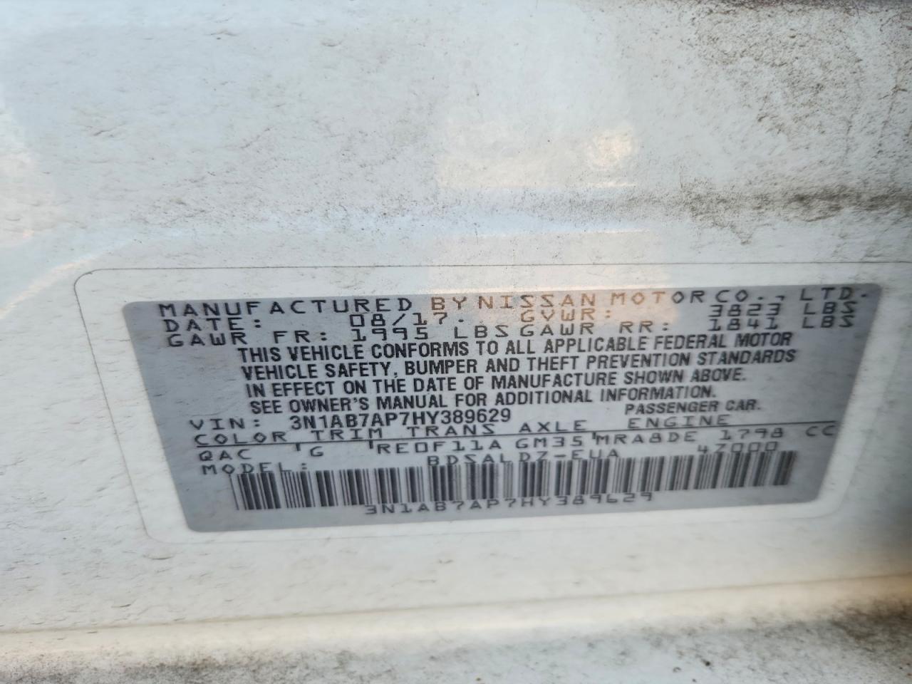 2017 Nissan Sentra Sv White vin: 3N1AB7AP7HY389629