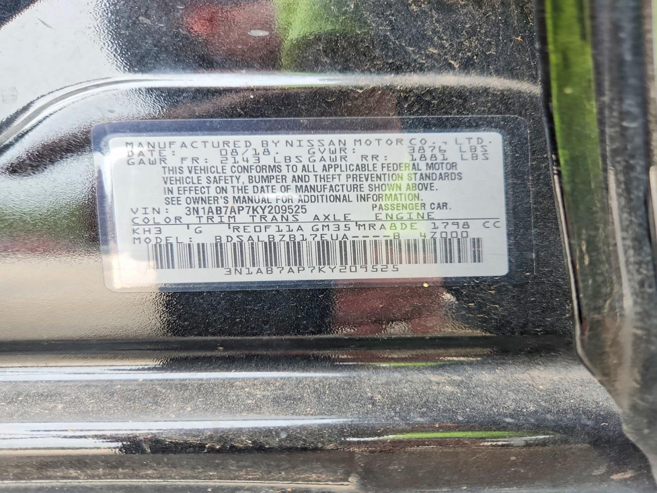 2019 Nissan Sentra S Black vin: 3N1AB7AP7KY209525