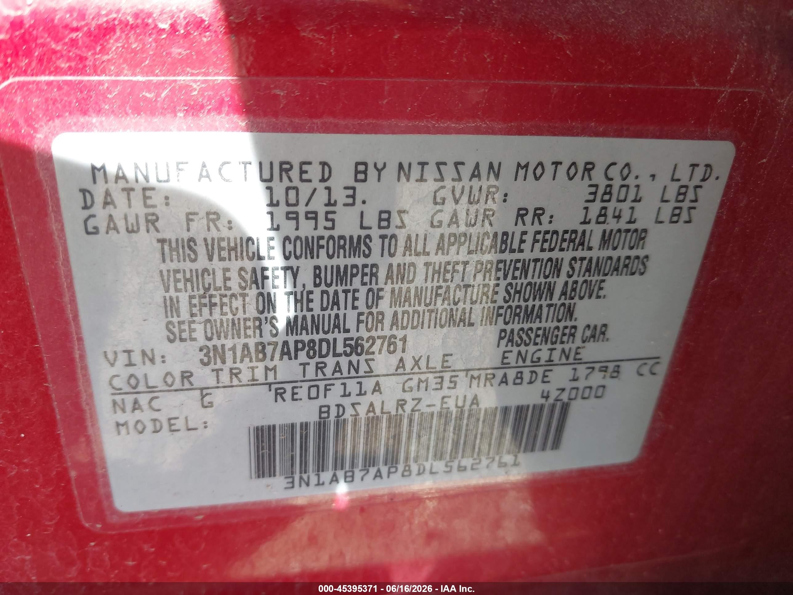 2013 Nissan Sentra Sr Red vin: 3N1AB7AP8DL562761