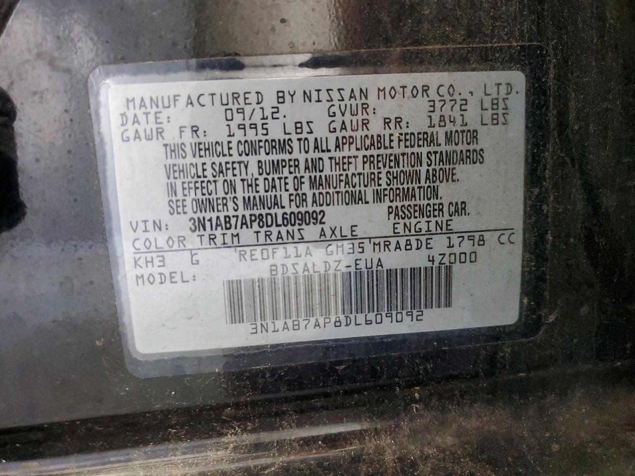 2013 Nissan Sentra S Black vin: 3N1AB7AP8DL609092