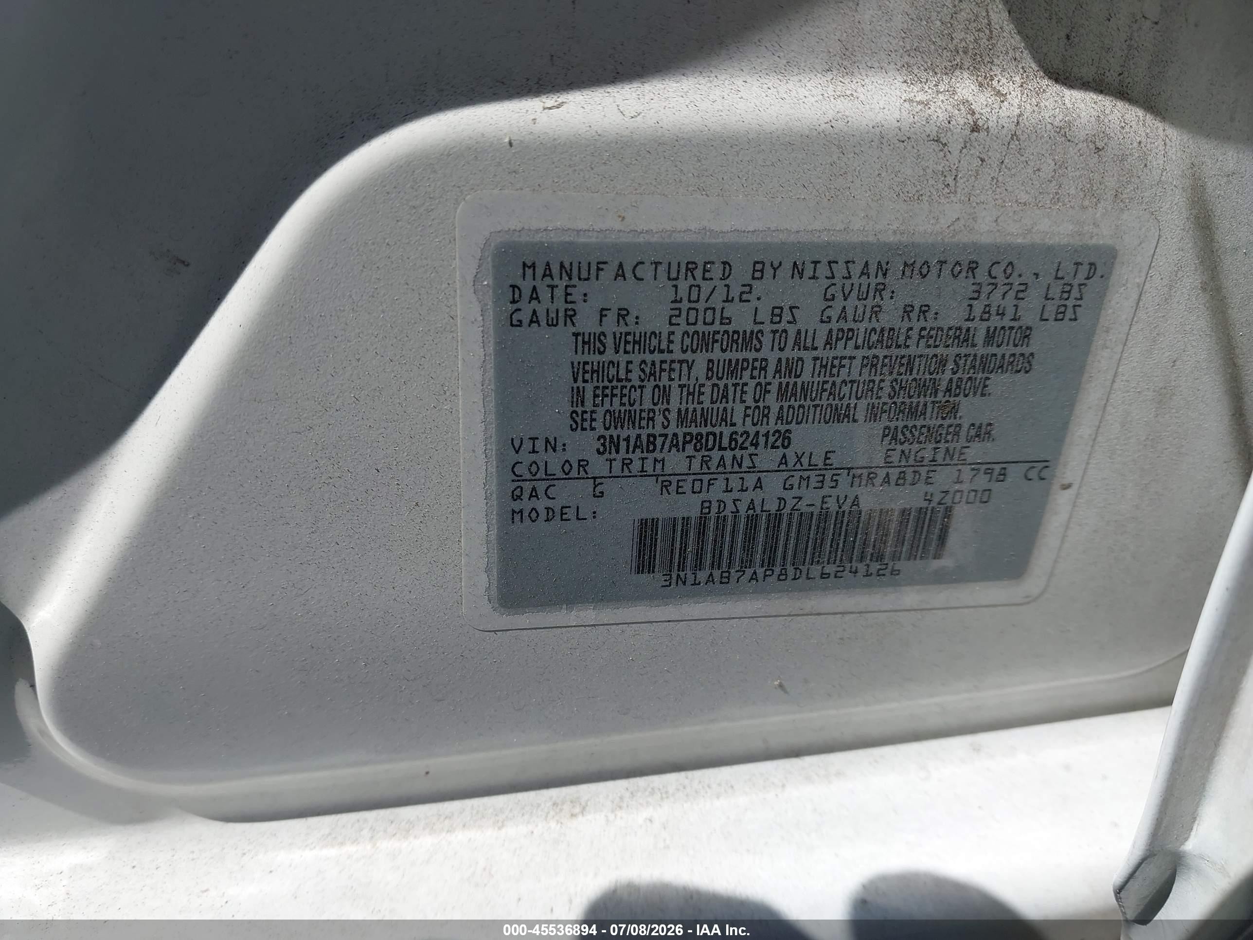 2013 Nissan Sentra Sv White vin: 3N1AB7AP8DL624126