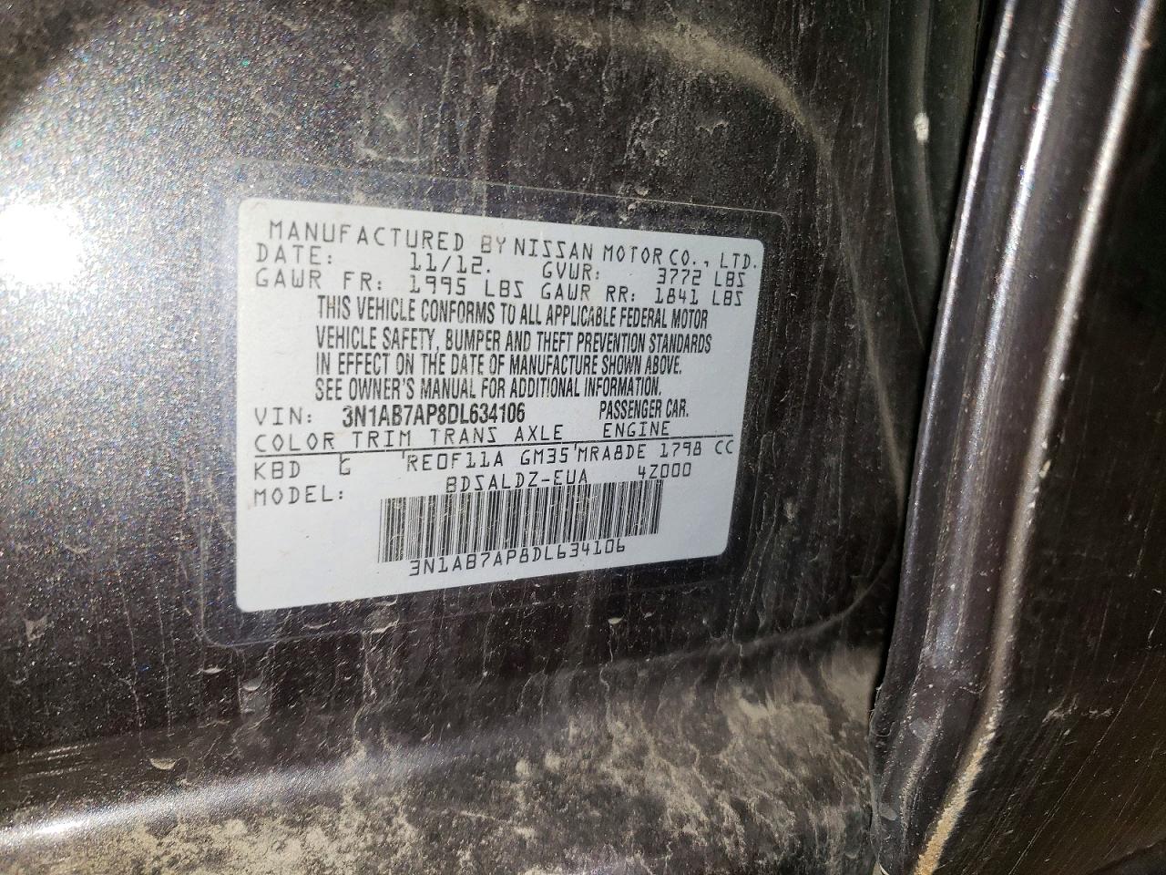 2013 Nissan Sentra S Charcoal vin: 3N1AB7AP8DL634106
