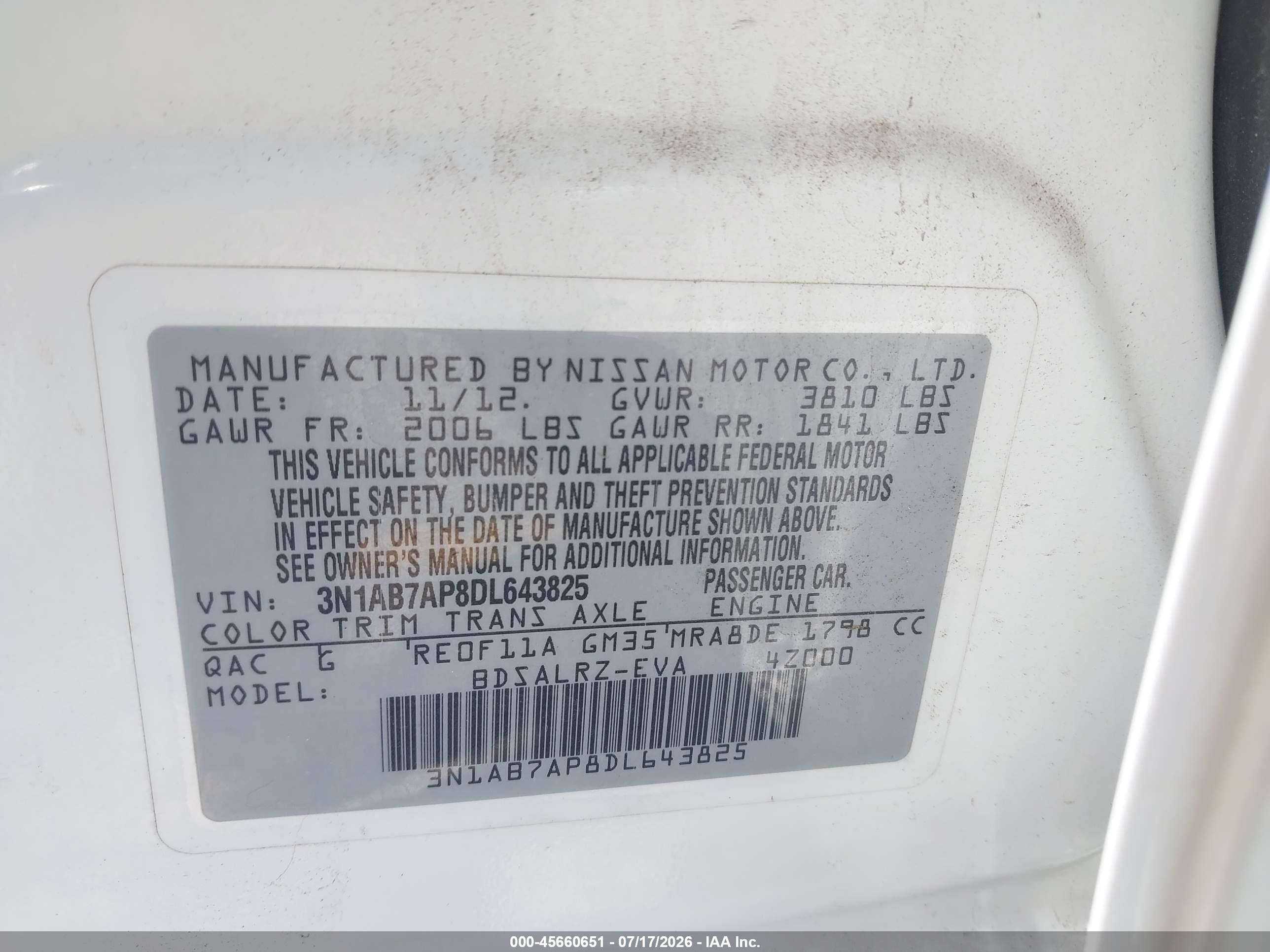 2013 Nissan Sentra Sr White vin: 3N1AB7AP8DL643825