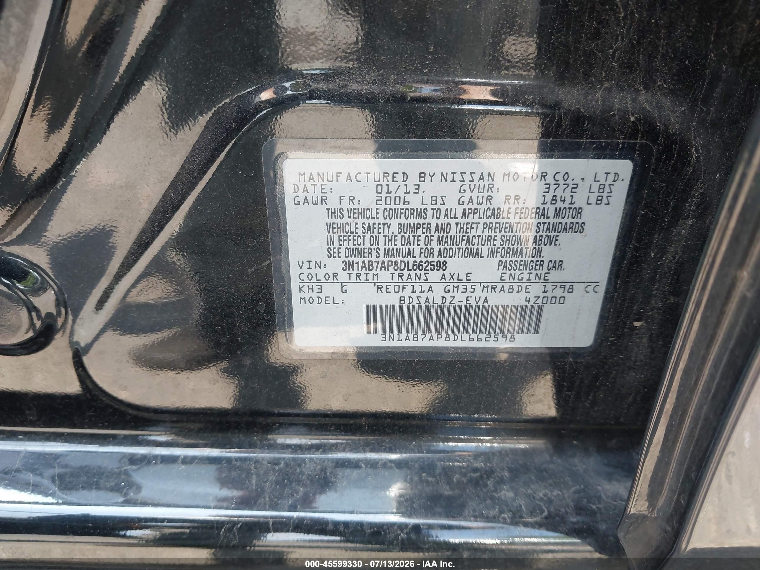 2013 Nissan Sentra Sv Black vin: 3N1AB7AP8DL662598