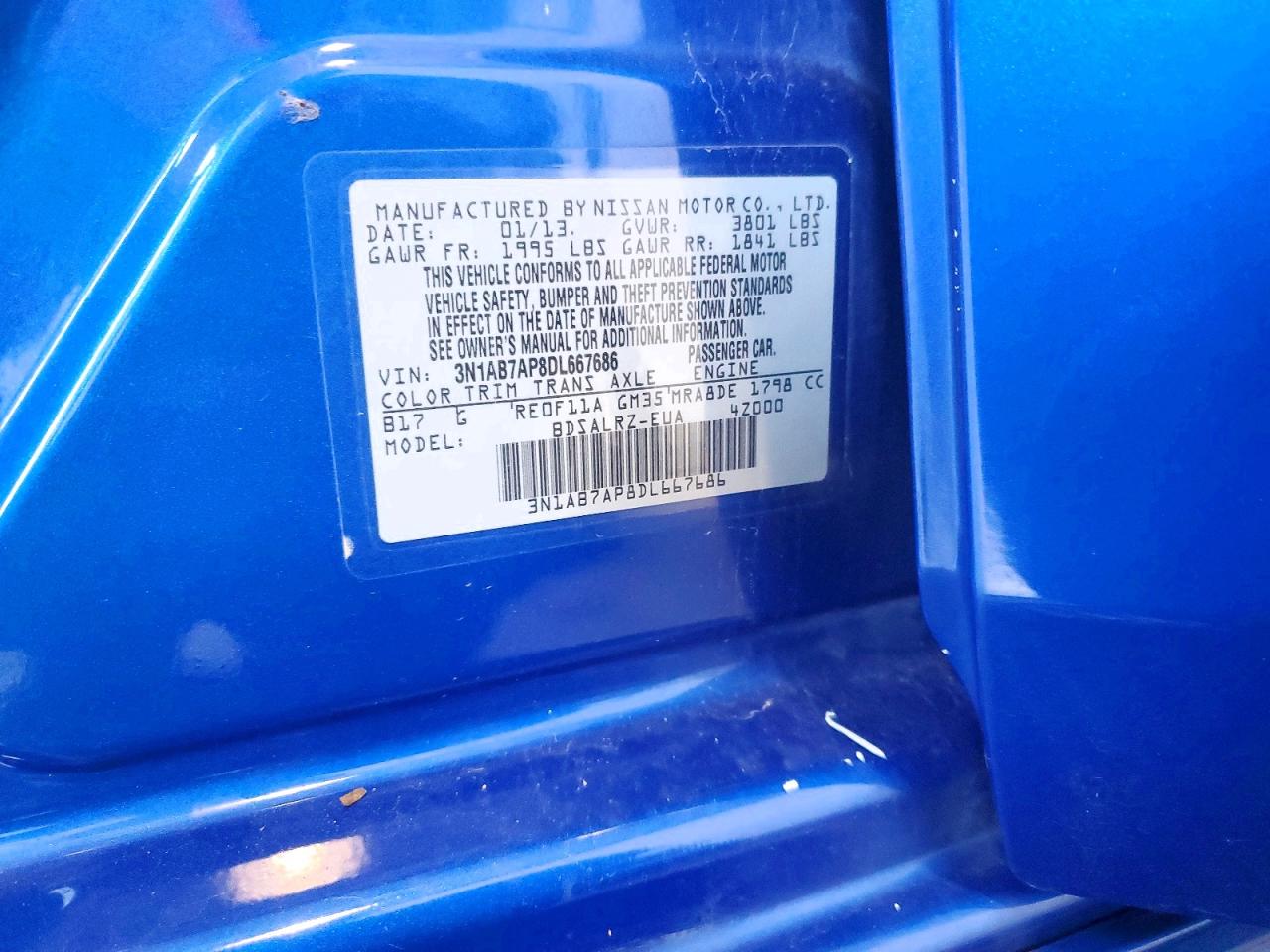 2013 Nissan Sentra S Синий vin: 3N1AB7AP8DL667686