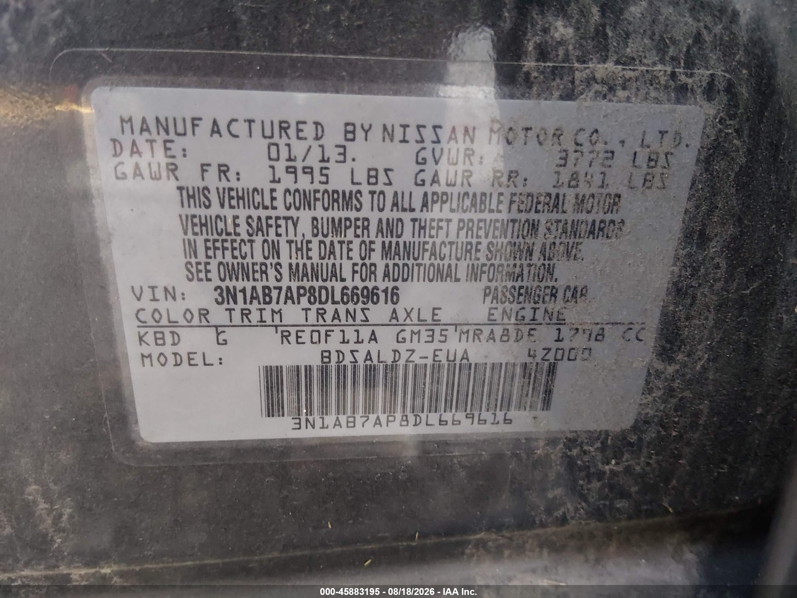 2013 Nissan Sentra Sv Gray vin: 3N1AB7AP8DL669616