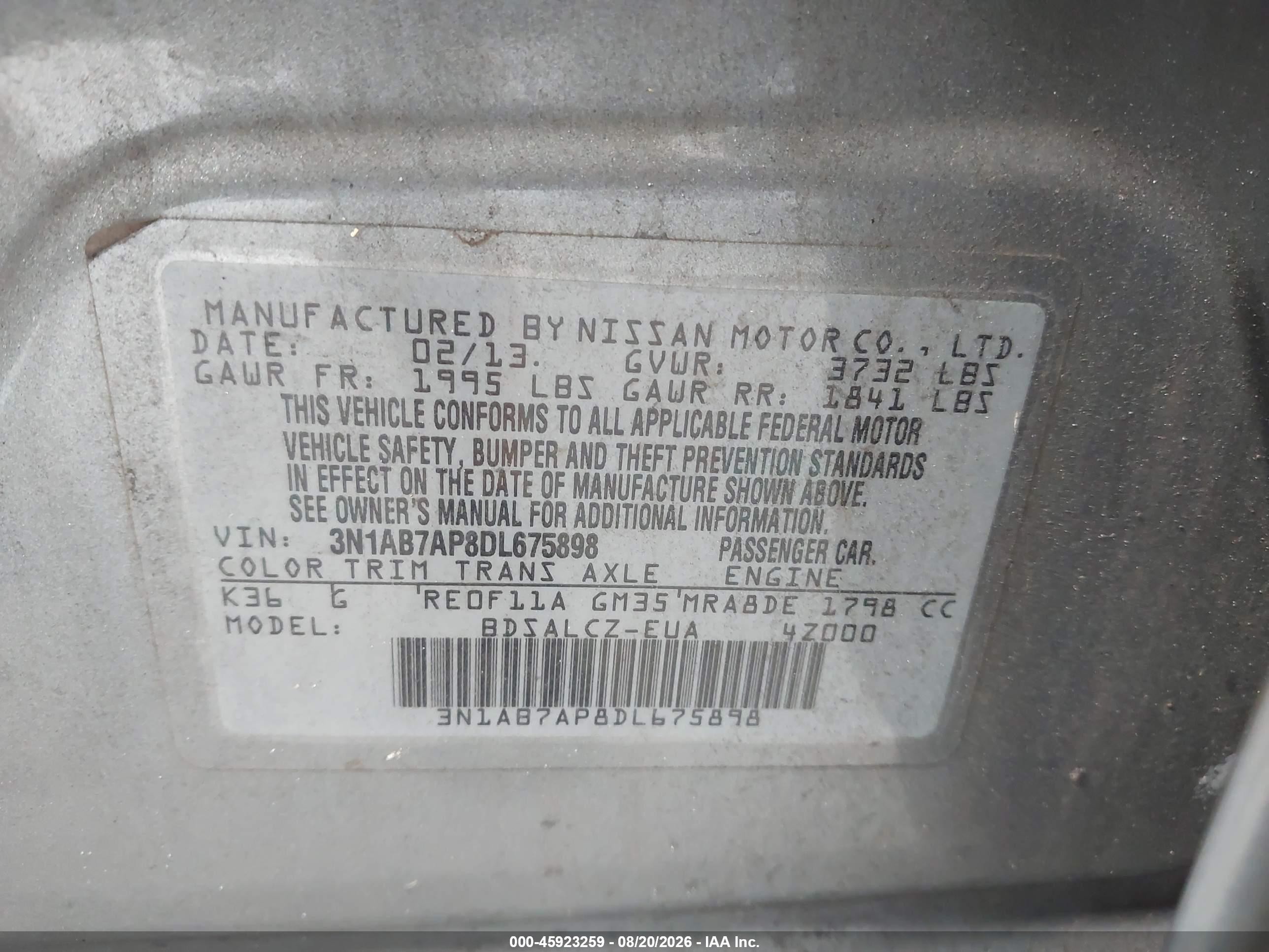 2013 Nissan Sentra S Silver vin: 3N1AB7AP8DL675898