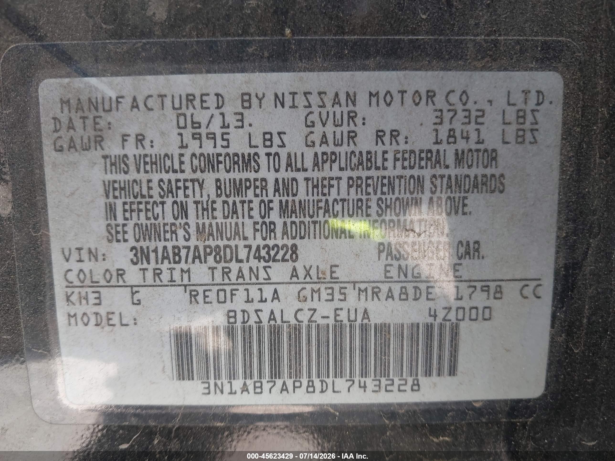 2013 Nissan Sentra S Black vin: 3N1AB7AP8DL743228