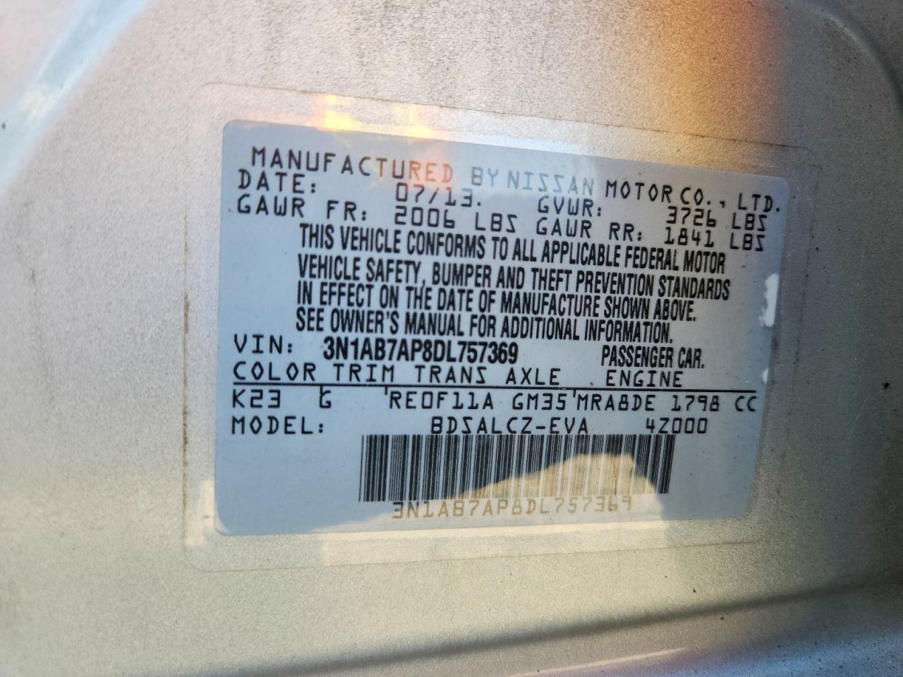 2013 Nissan Sentra S Silver vin: 3N1AB7AP8DL757369