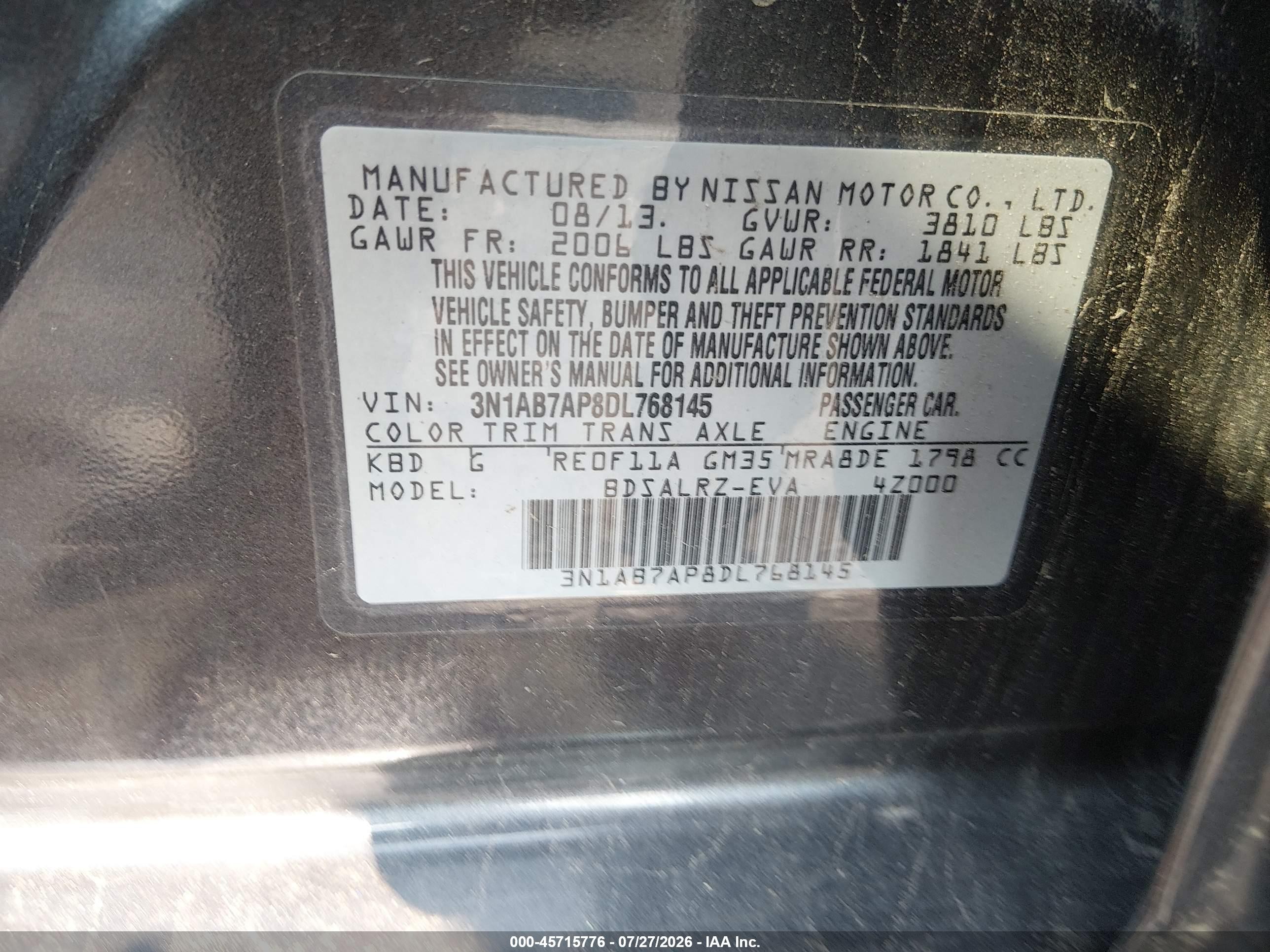 2013 Nissan Sentra Sr Gray vin: 3N1AB7AP8DL768145
