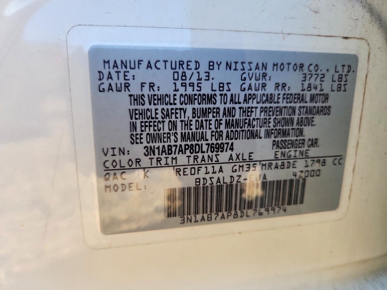 2013 Nissan Sentra S White vin: 3N1AB7AP8DL769974