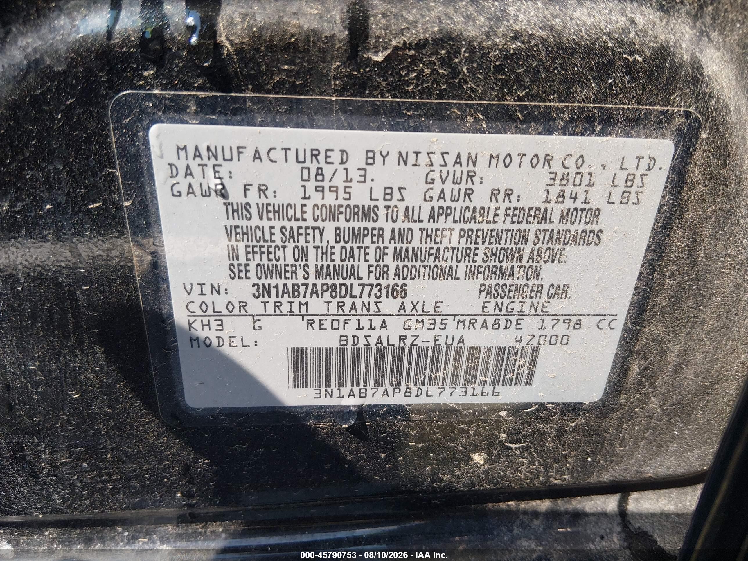 2013 Nissan Sentra Sr Black vin: 3N1AB7AP8DL773166