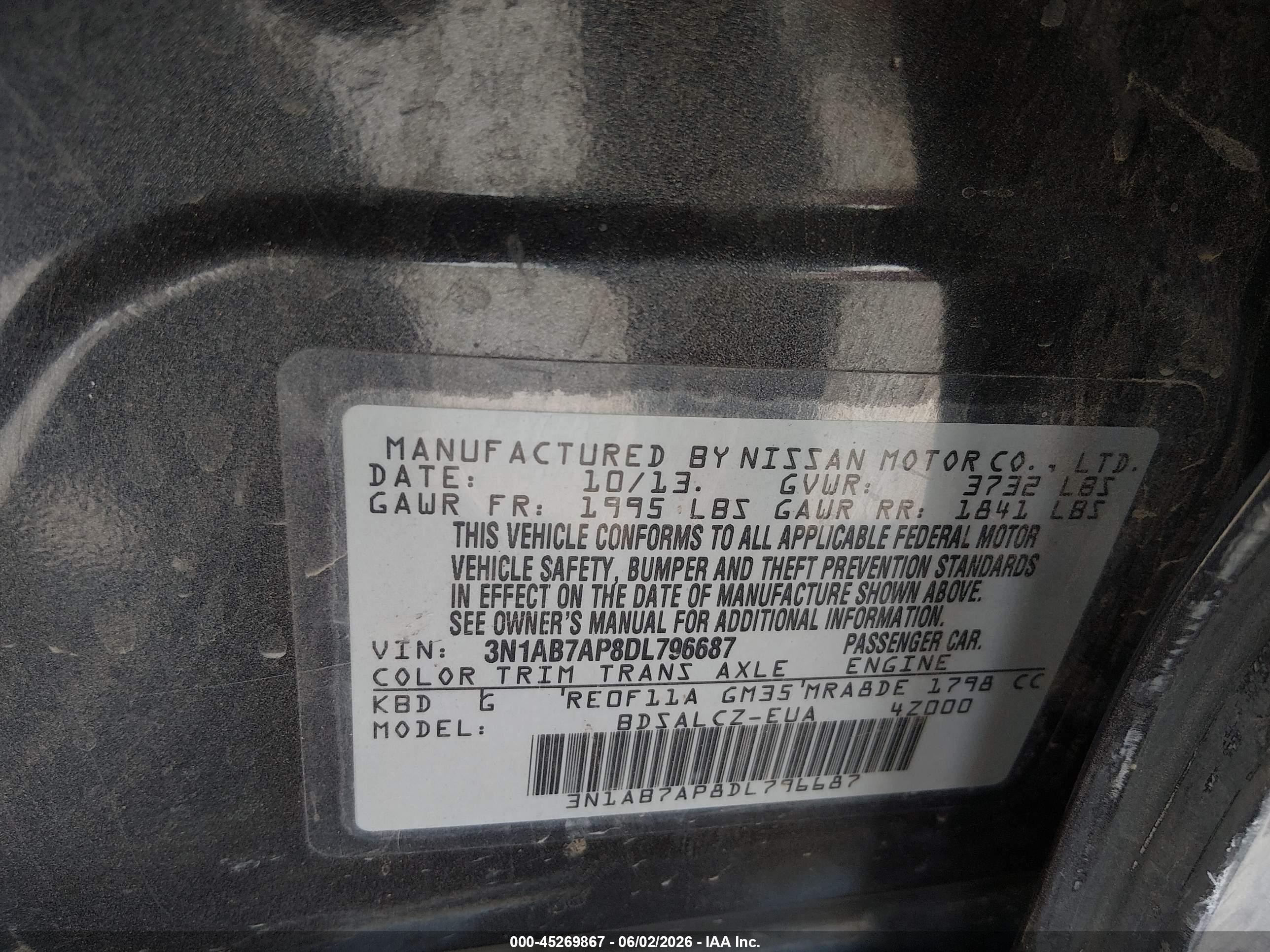 2013 Nissan Sentra S Gray vin: 3N1AB7AP8DL796687