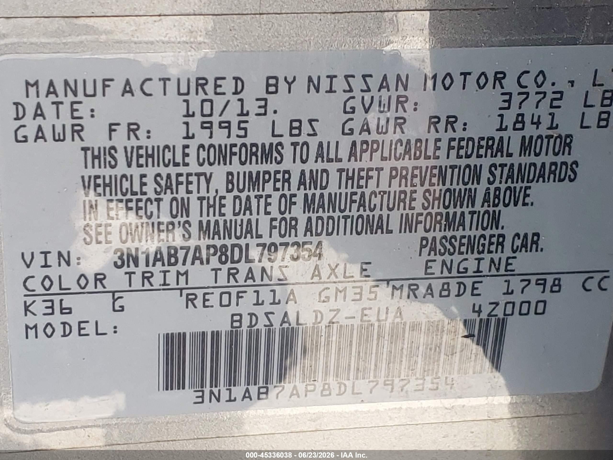 2013 Nissan Sentra Sv Gray vin: 3N1AB7AP8DL797354