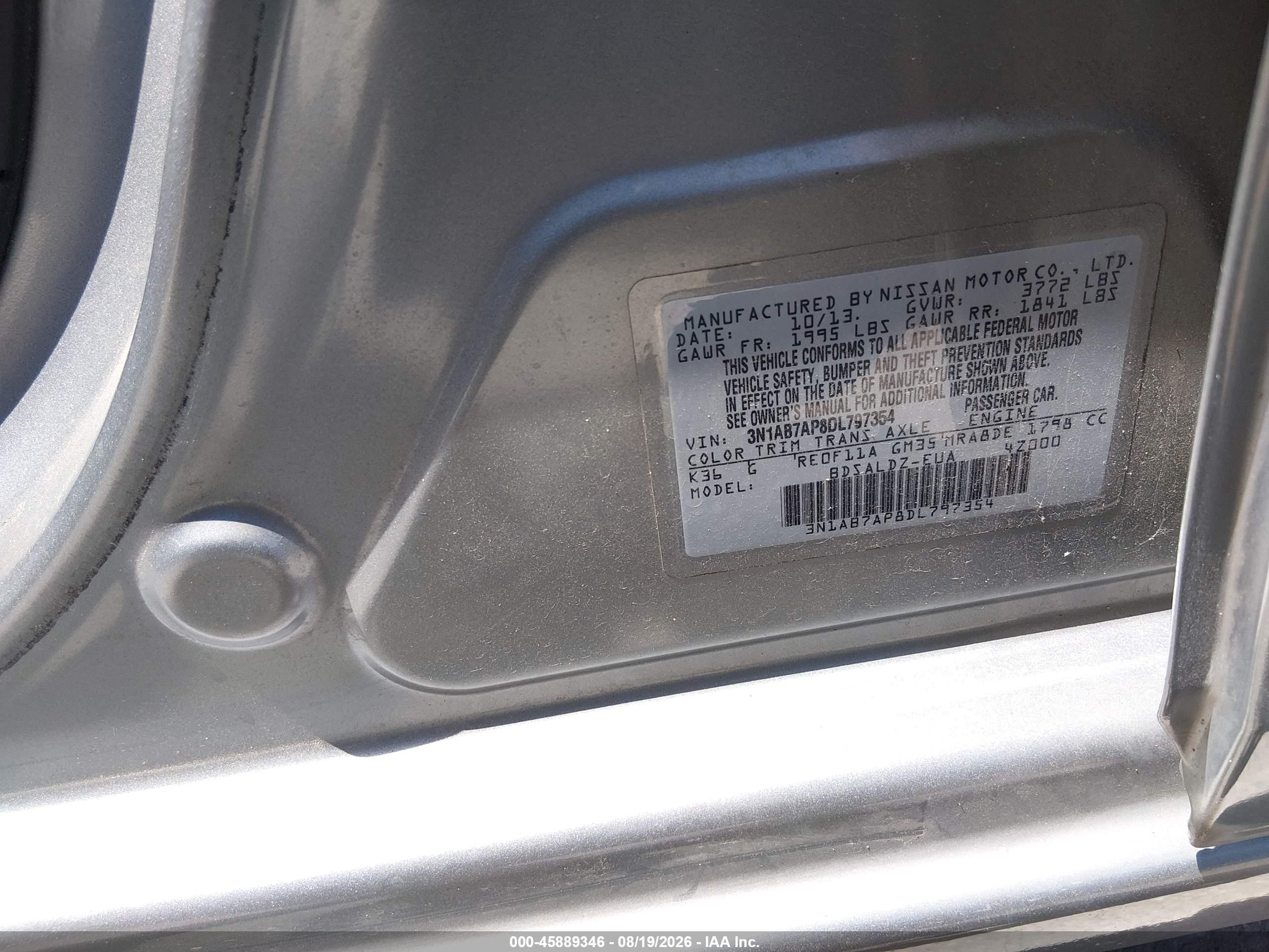 2013 Nissan Sentra Sv Light Blue vin: 3N1AB7AP8DL797354