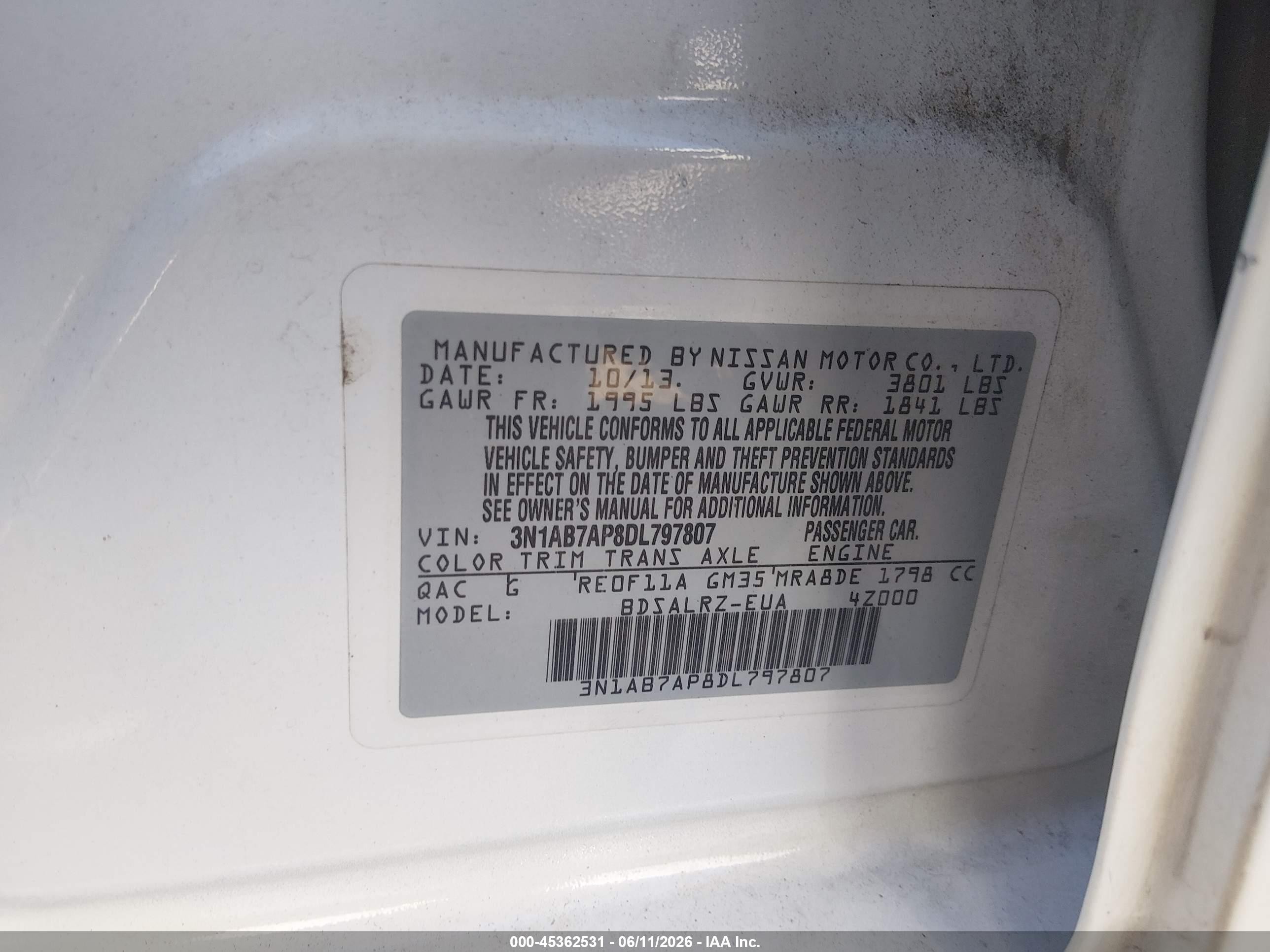 2013 Nissan Sentra Sr White vin: 3N1AB7AP8DL797807