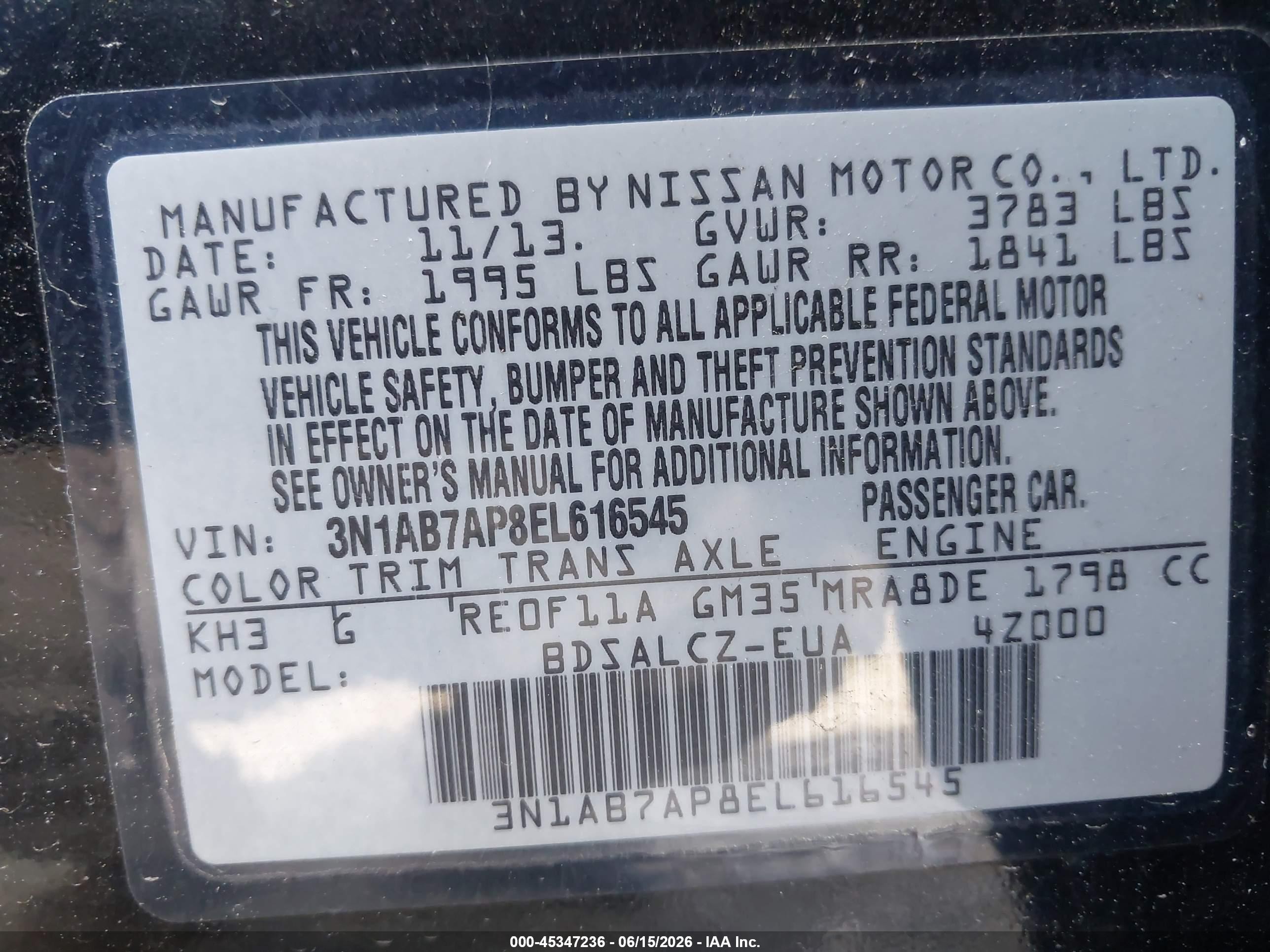 2014 Nissan Sentra Fe+ S Black vin: 3N1AB7AP8EL616545