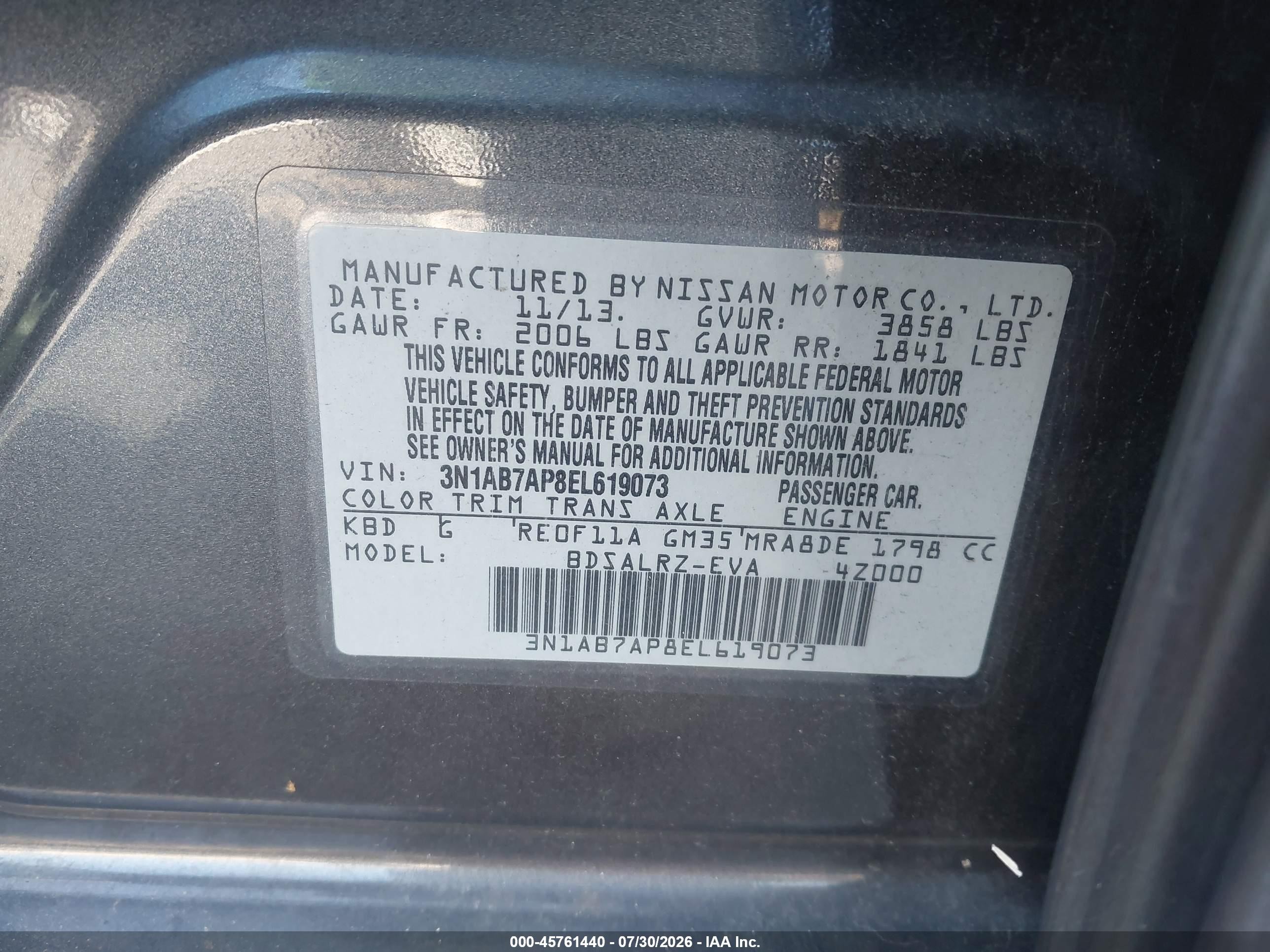 2014 Nissan Sentra Sr Gray vin: 3N1AB7AP8EL619073
