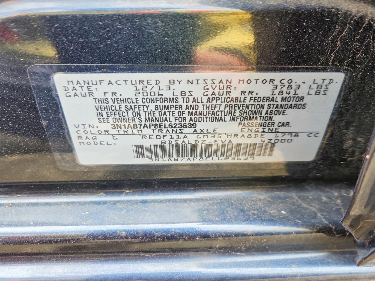 2014 Nissan Sentra Sv Charcoal vin: 3N1AB7AP8EL623639
