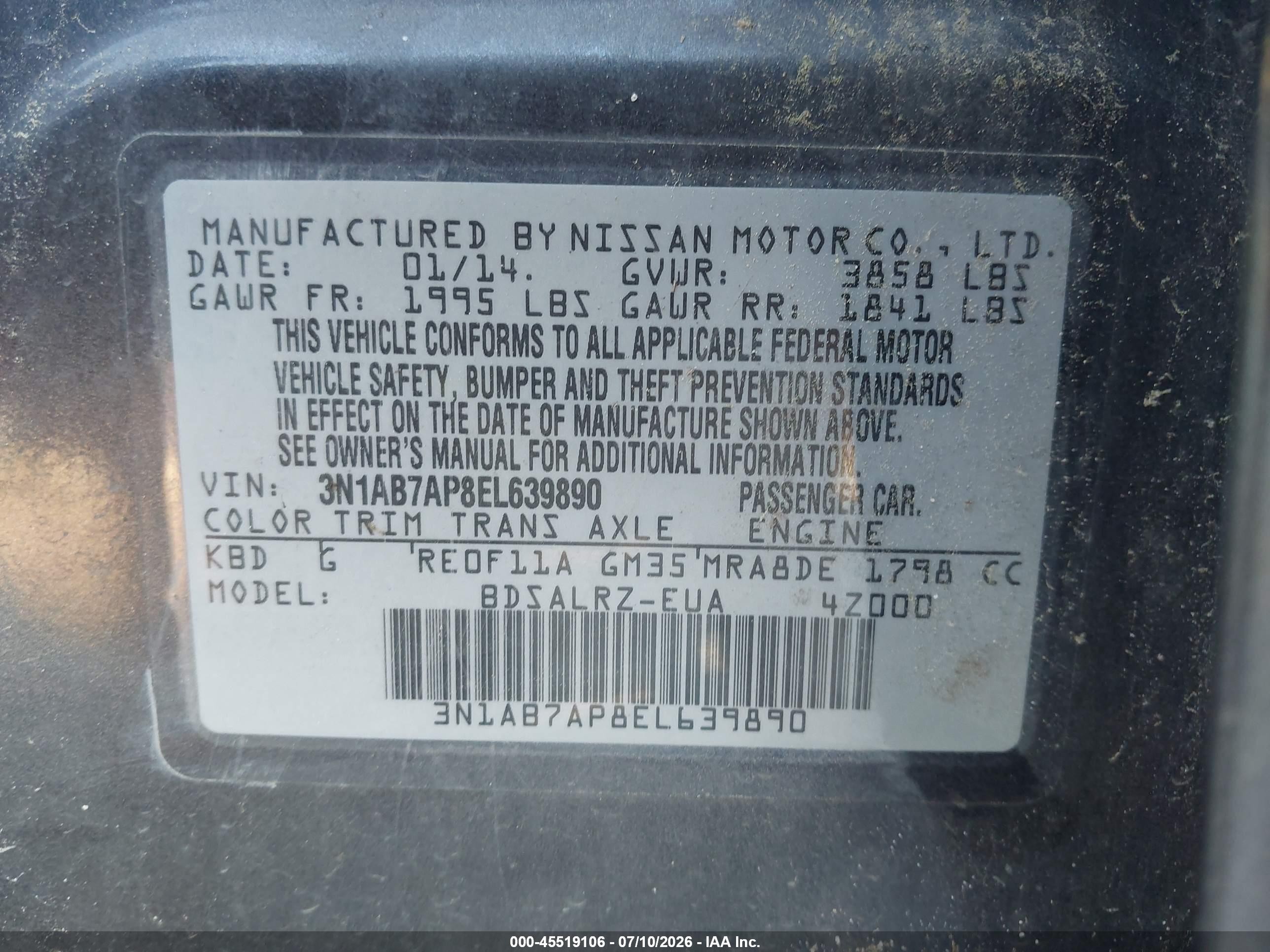 2014 Nissan Sentra Sr Gray vin: 3N1AB7AP8EL639890