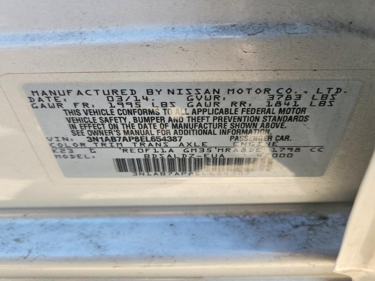 2014 Nissan Sentra Sv Silver vin: 3N1AB7AP8EL654387