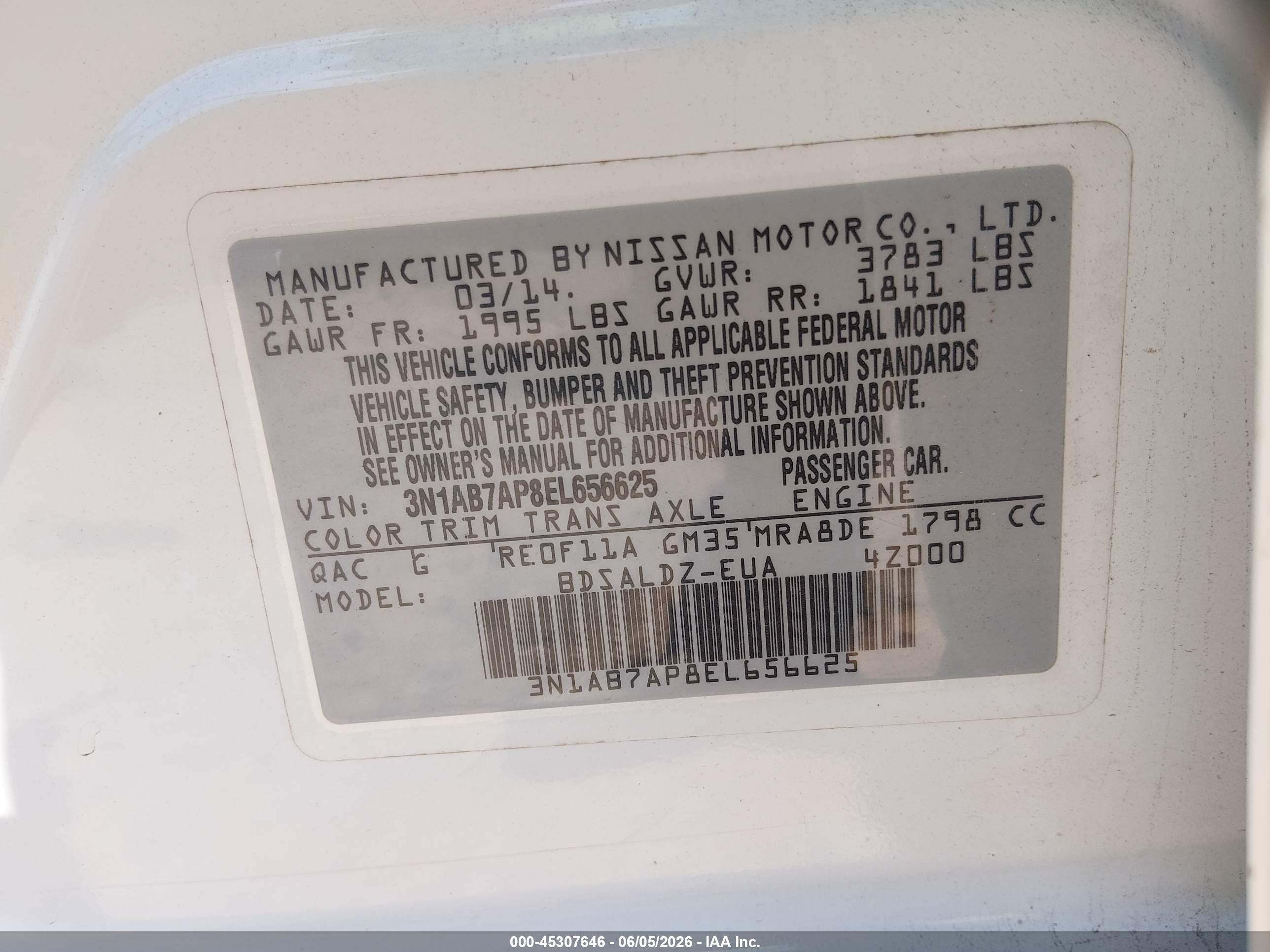 2014 Nissan Sentra Sv White vin: 3N1AB7AP8EL656625