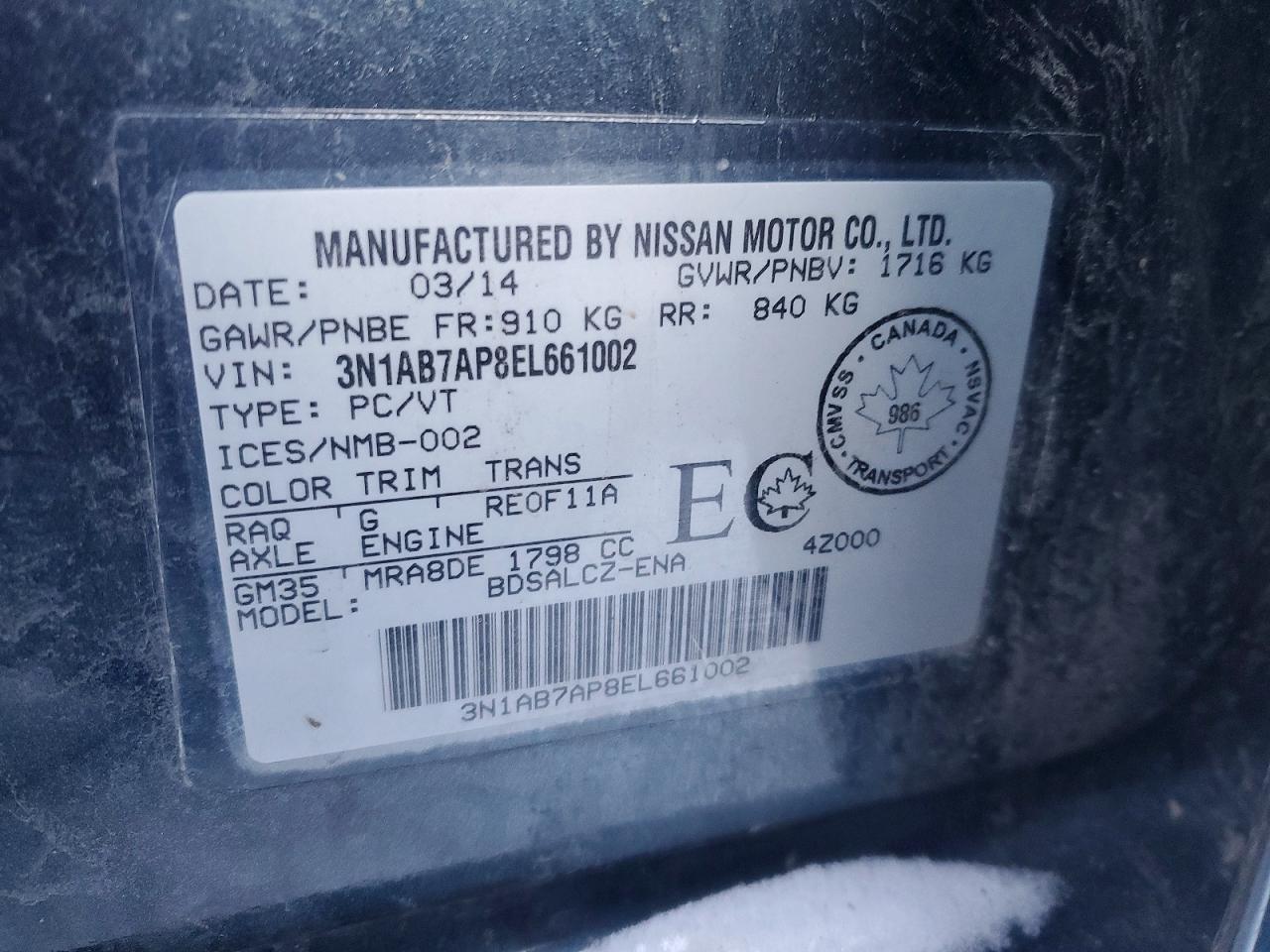 2014 Nissan Sentra S Teal vin: 3N1AB7AP8EL661002