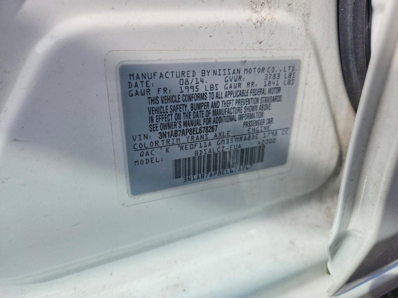 2014 Nissan Sentra S Белый vin: 3N1AB7AP8EL678267
