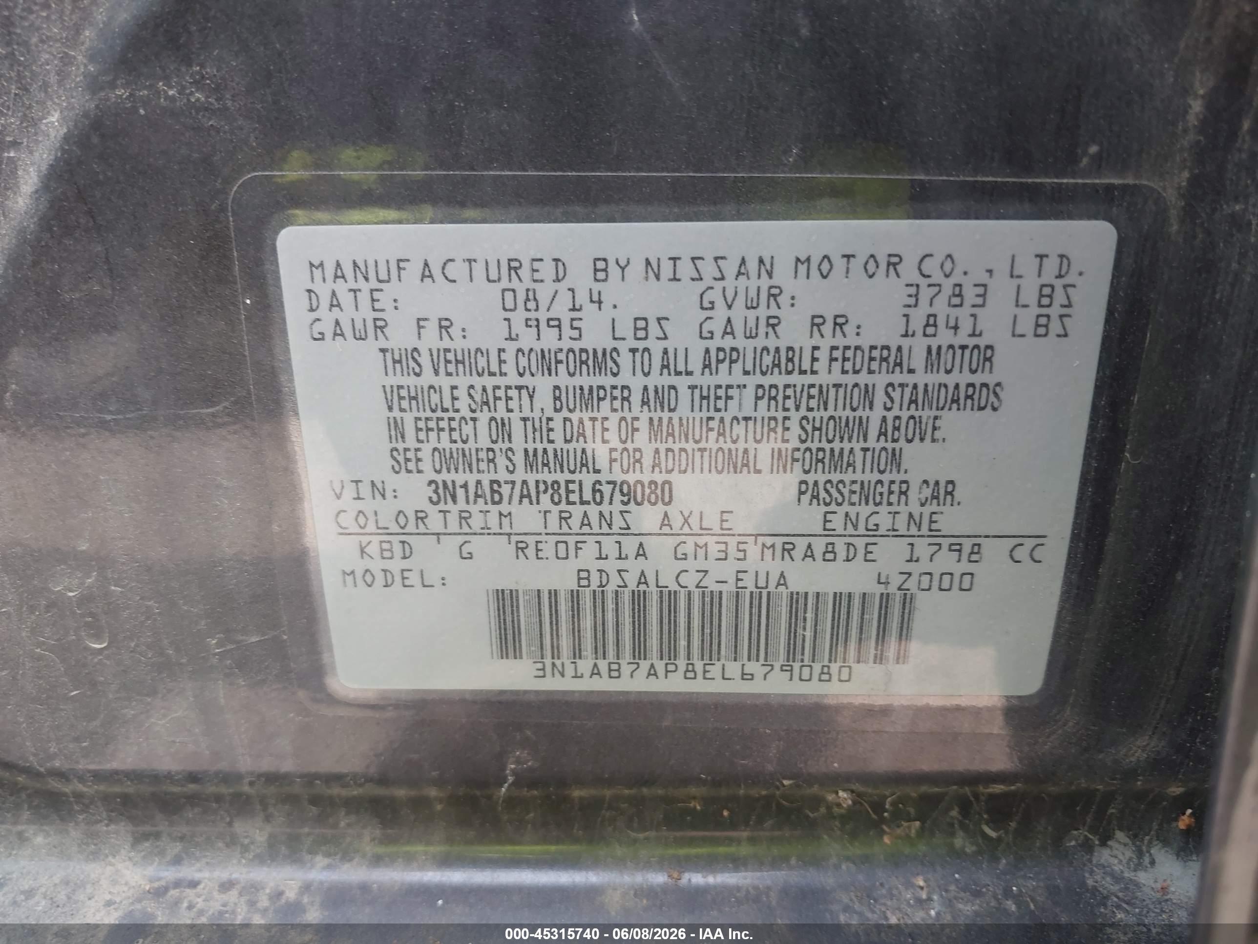 2014 Nissan Sentra S Gray vin: 3N1AB7AP8EL679080