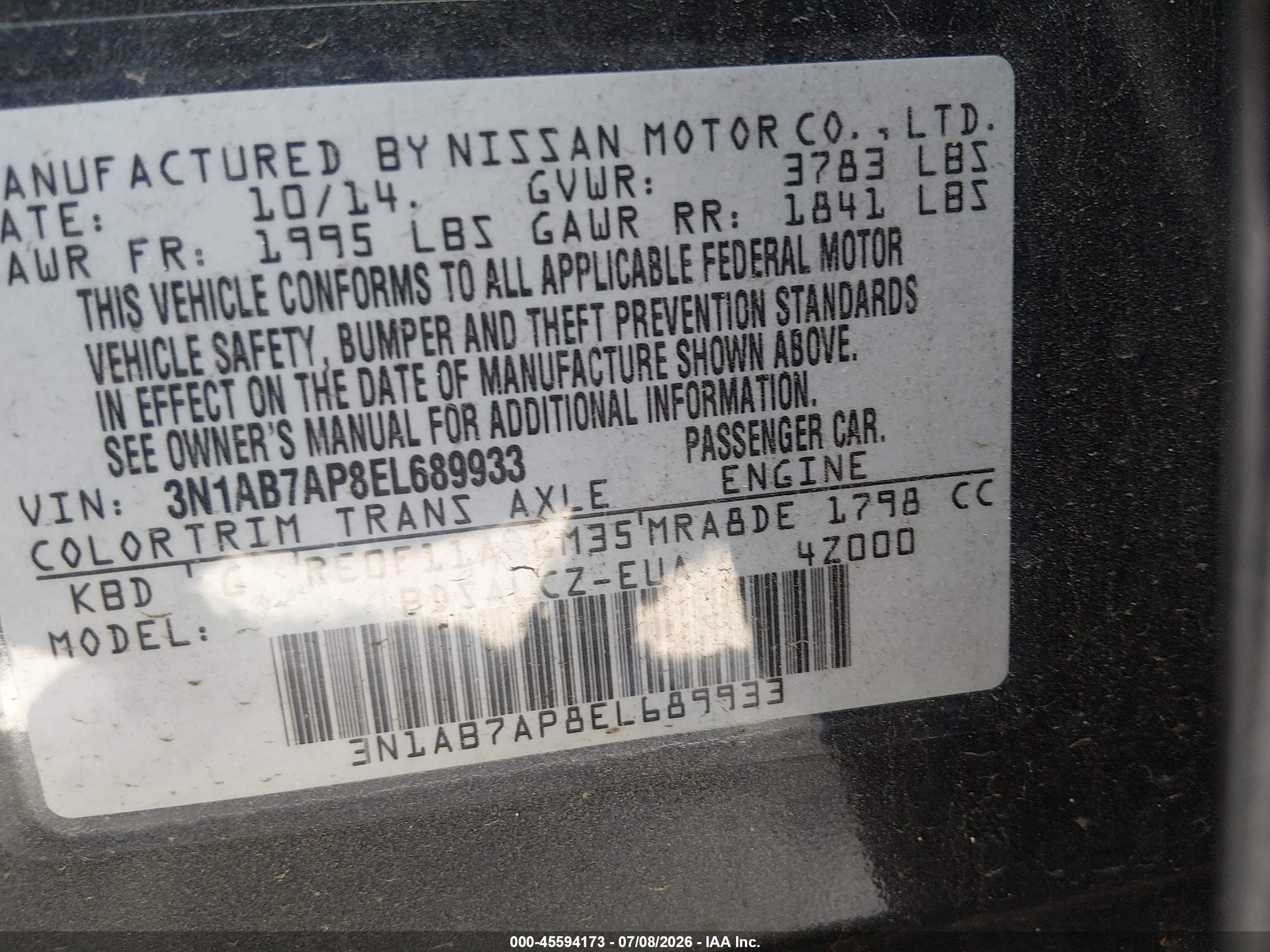 2014 Nissan Sentra S Gray vin: 3N1AB7AP8EL689933