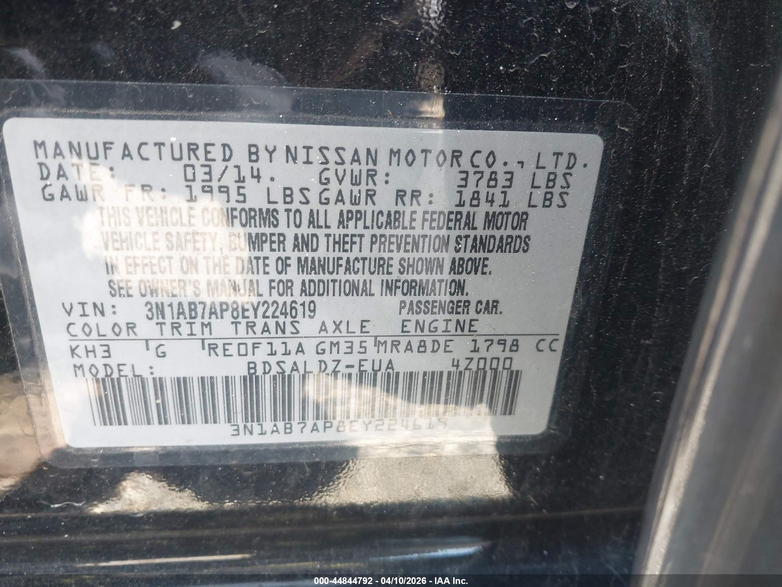2014 Nissan Sentra Sv Black vin: 3N1AB7AP8EY224619