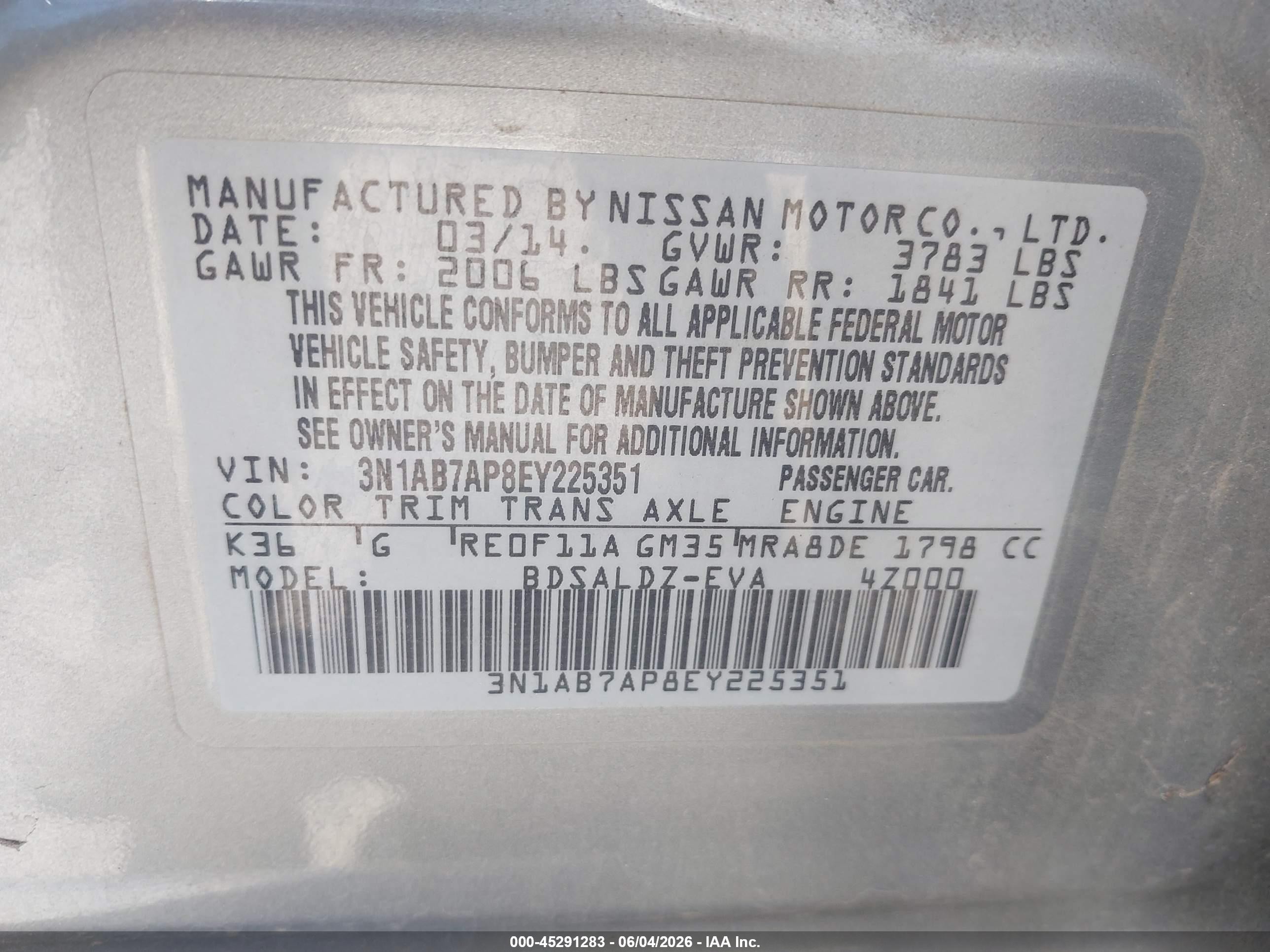 2014 Nissan Sentra Sv Gray vin: 3N1AB7AP8EY225351