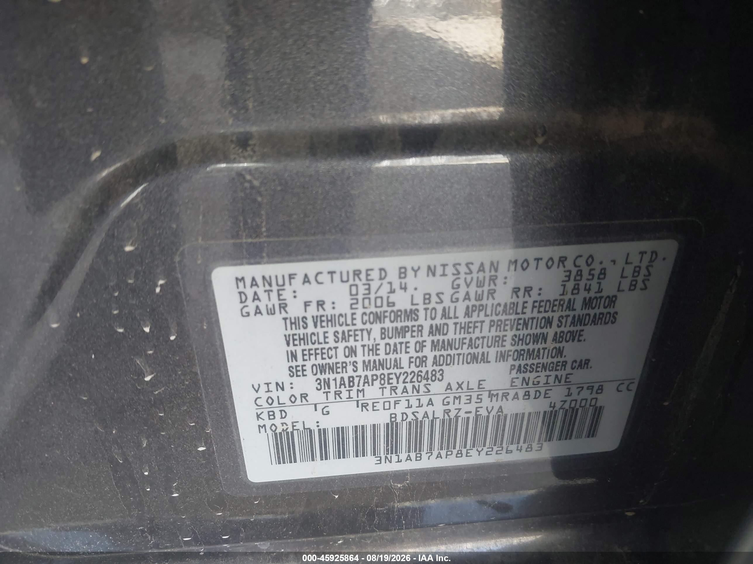 2014 Nissan Sentra Sr Gray vin: 3N1AB7AP8EY226483