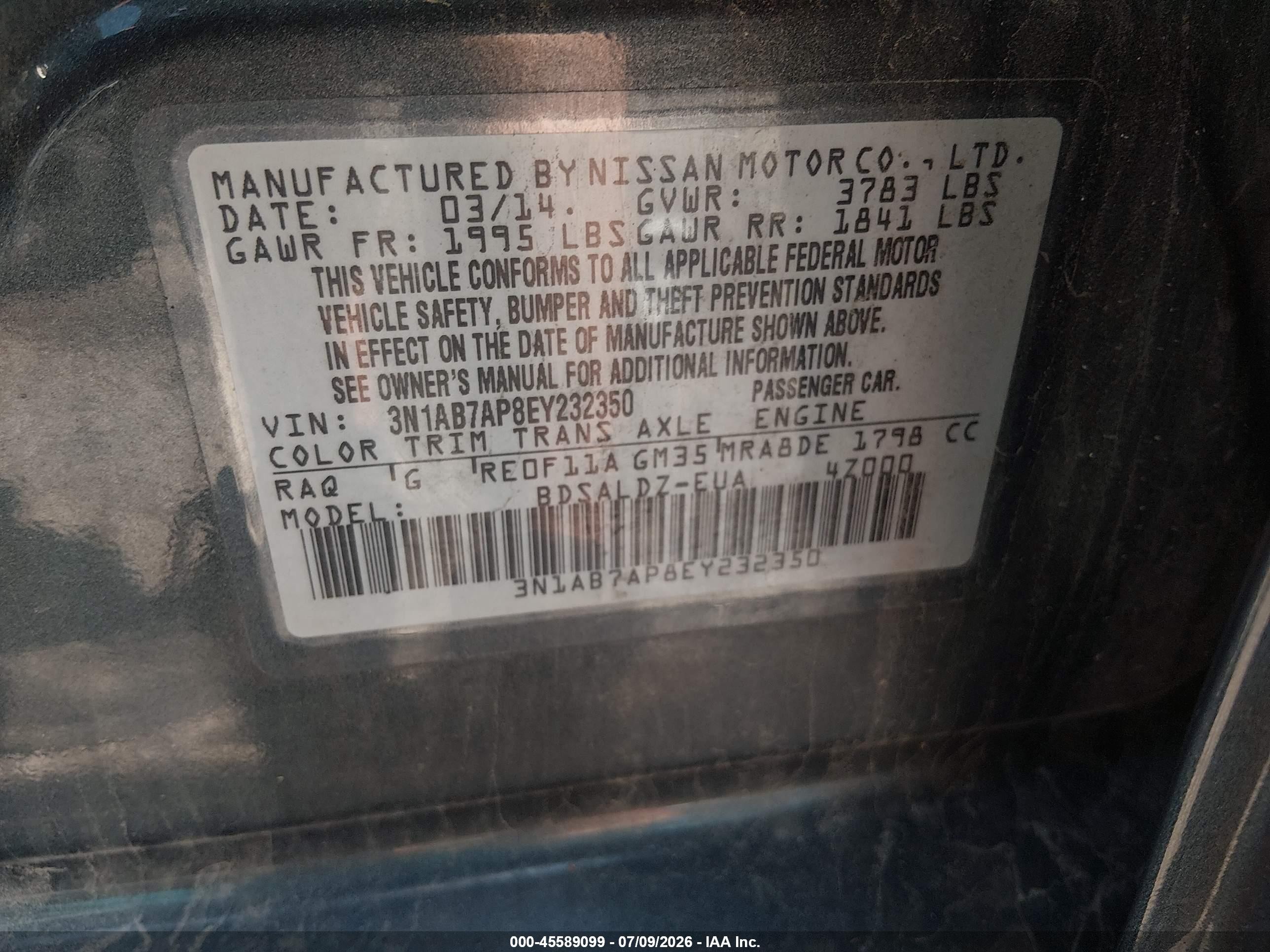 2014 Nissan Sentra Sv Blue vin: 3N1AB7AP8EY232350