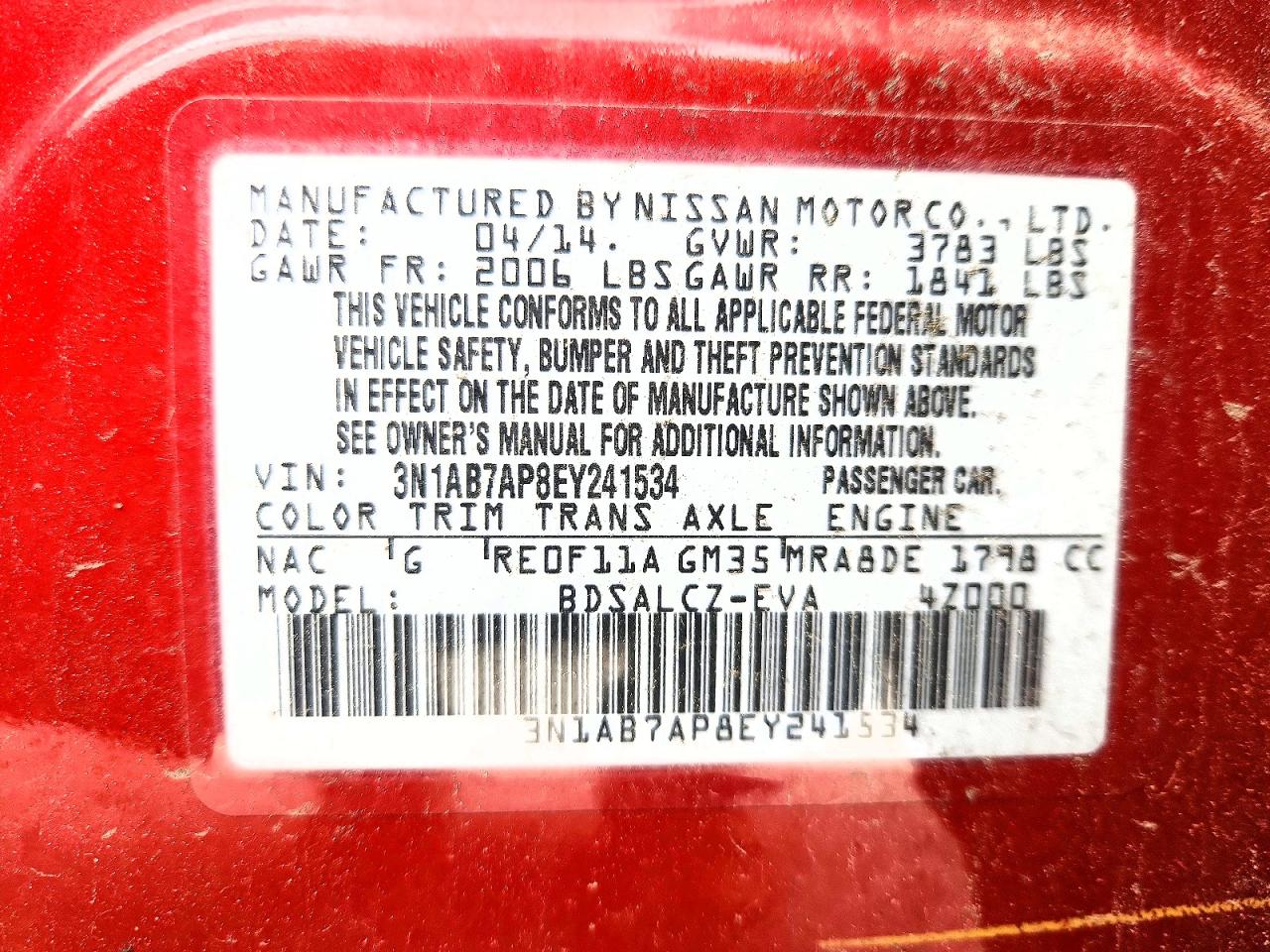 2014 Nissan Sentra S Red vin: 3N1AB7AP8EY241534