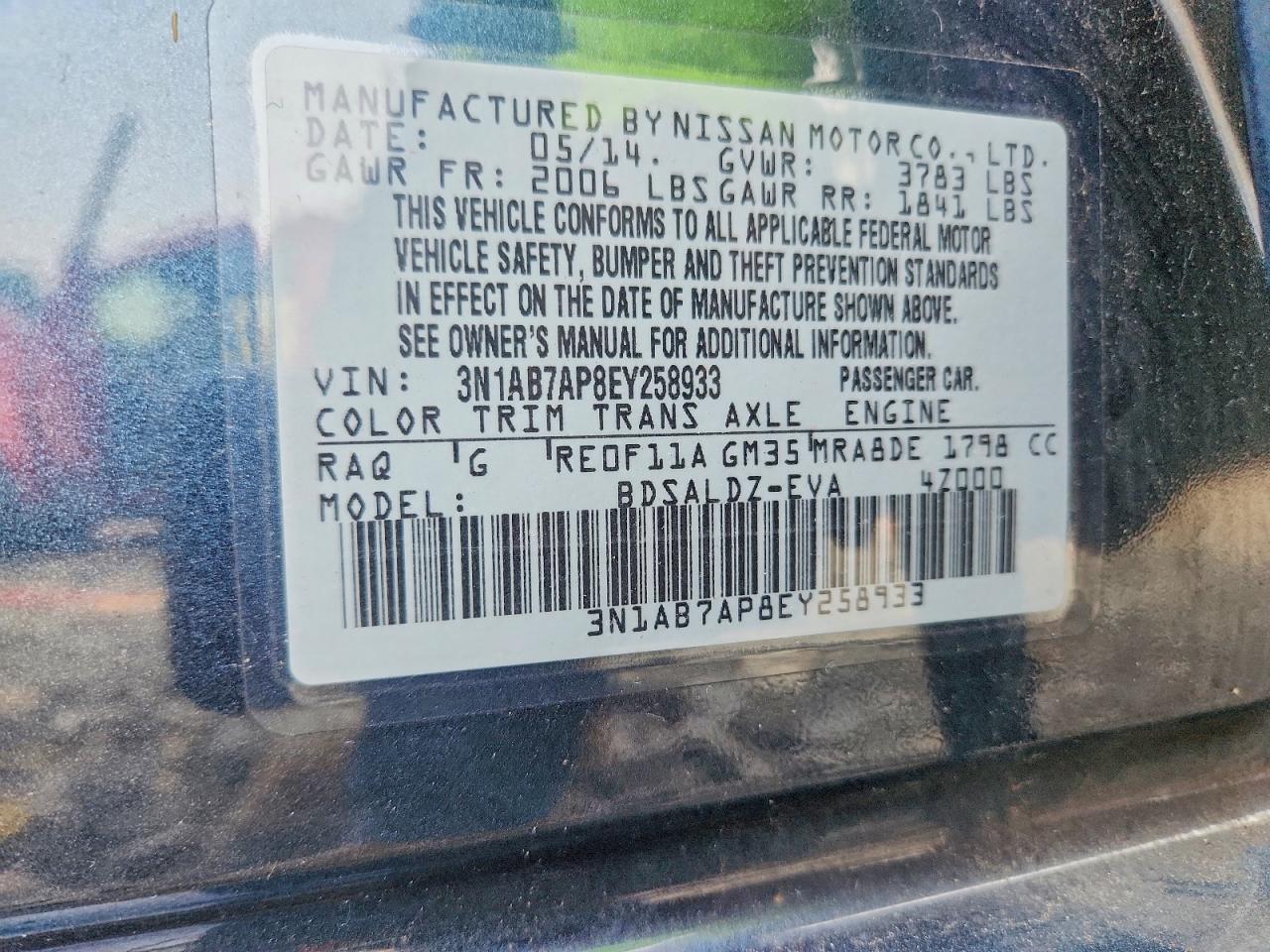 2014 Nissan Sentra Sv Blue vin: 3N1AB7AP8EY258933