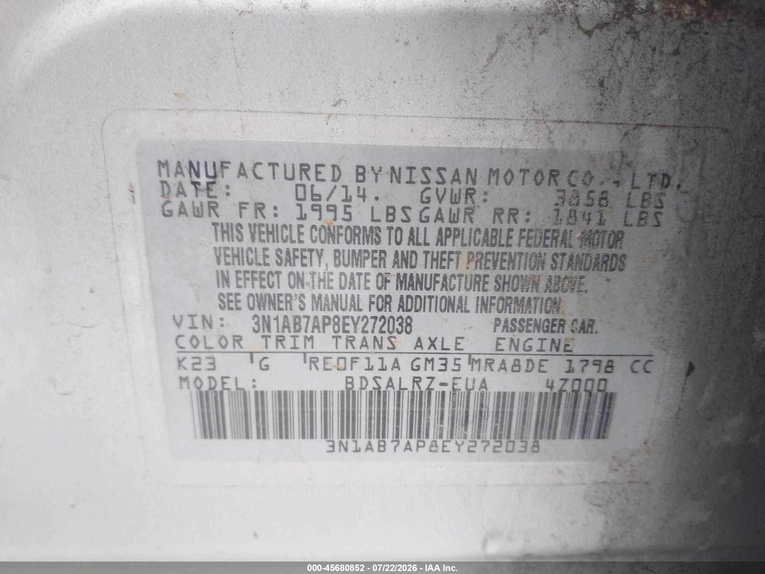 2014 Nissan Sentra Sr Silver vin: 3N1AB7AP8EY272038
