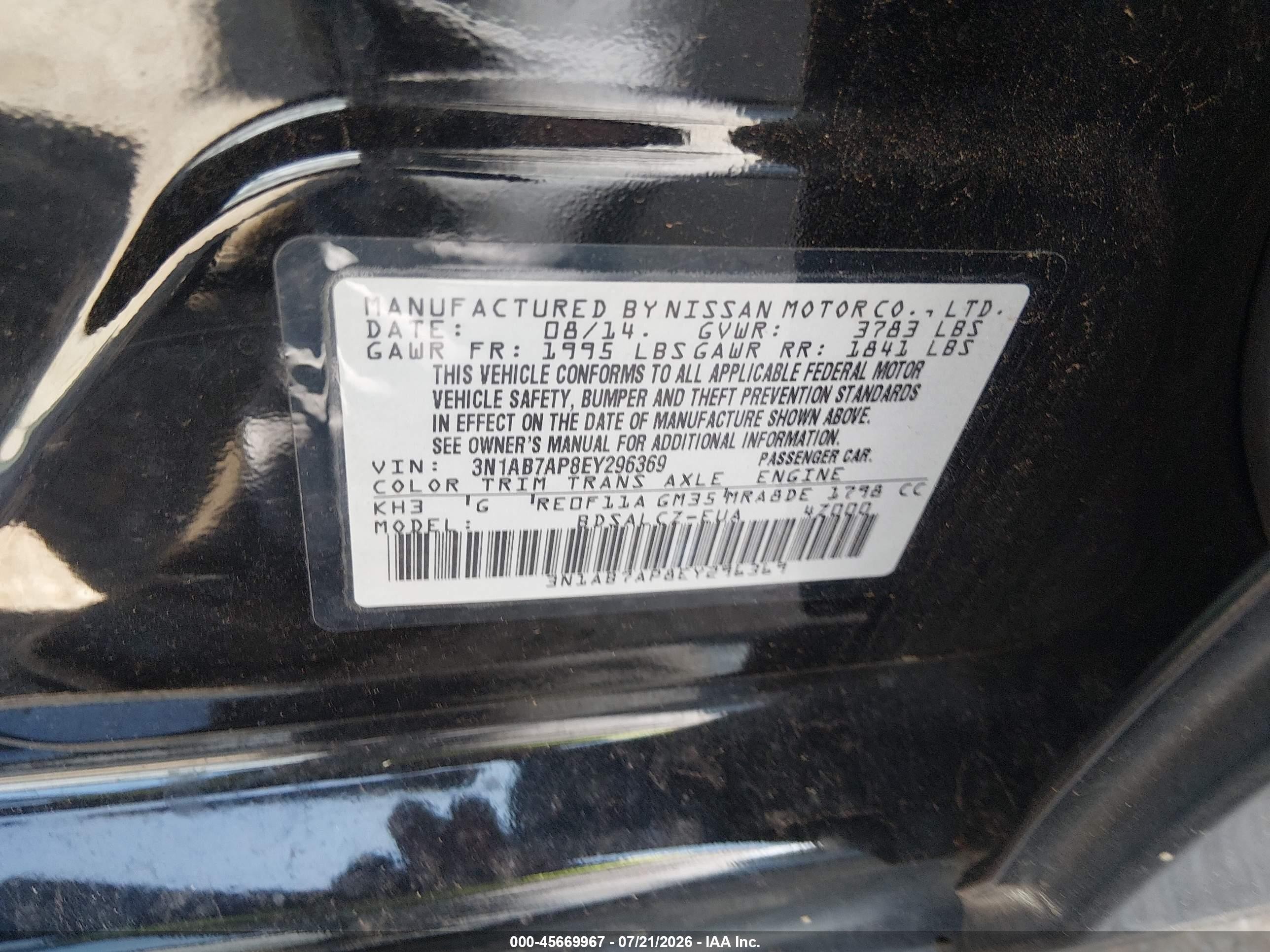 2014 Nissan Sentra Fe+ S Black vin: 3N1AB7AP8EY296369