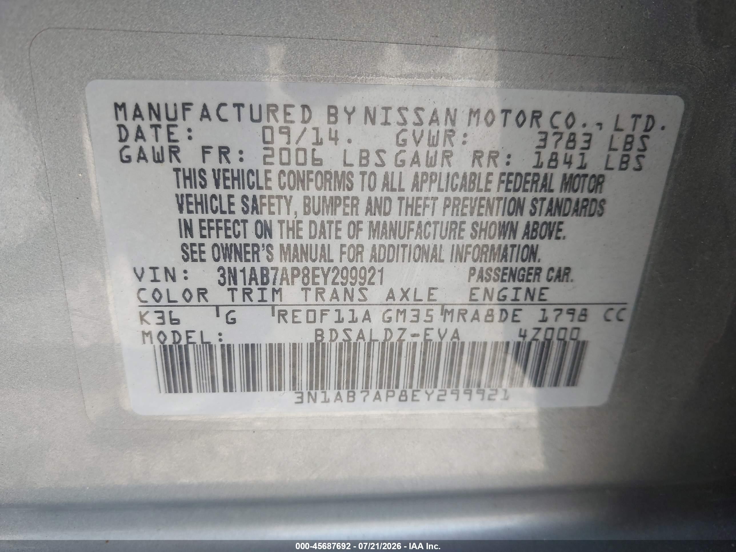 2014 Nissan Sentra Sv Gray vin: 3N1AB7AP8EY299921