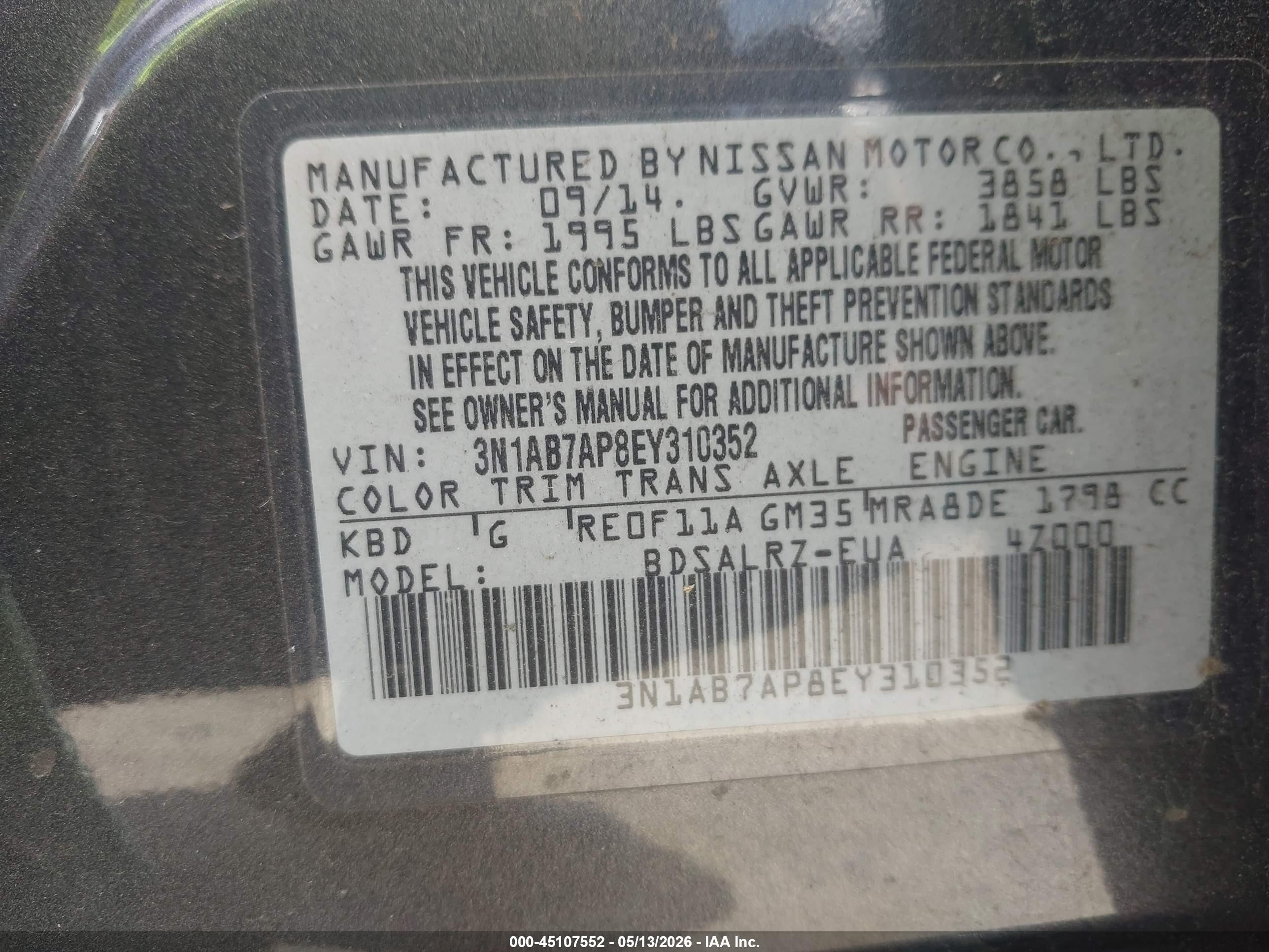 2014 Nissan Sentra Sr Gray vin: 3N1AB7AP8EY310352