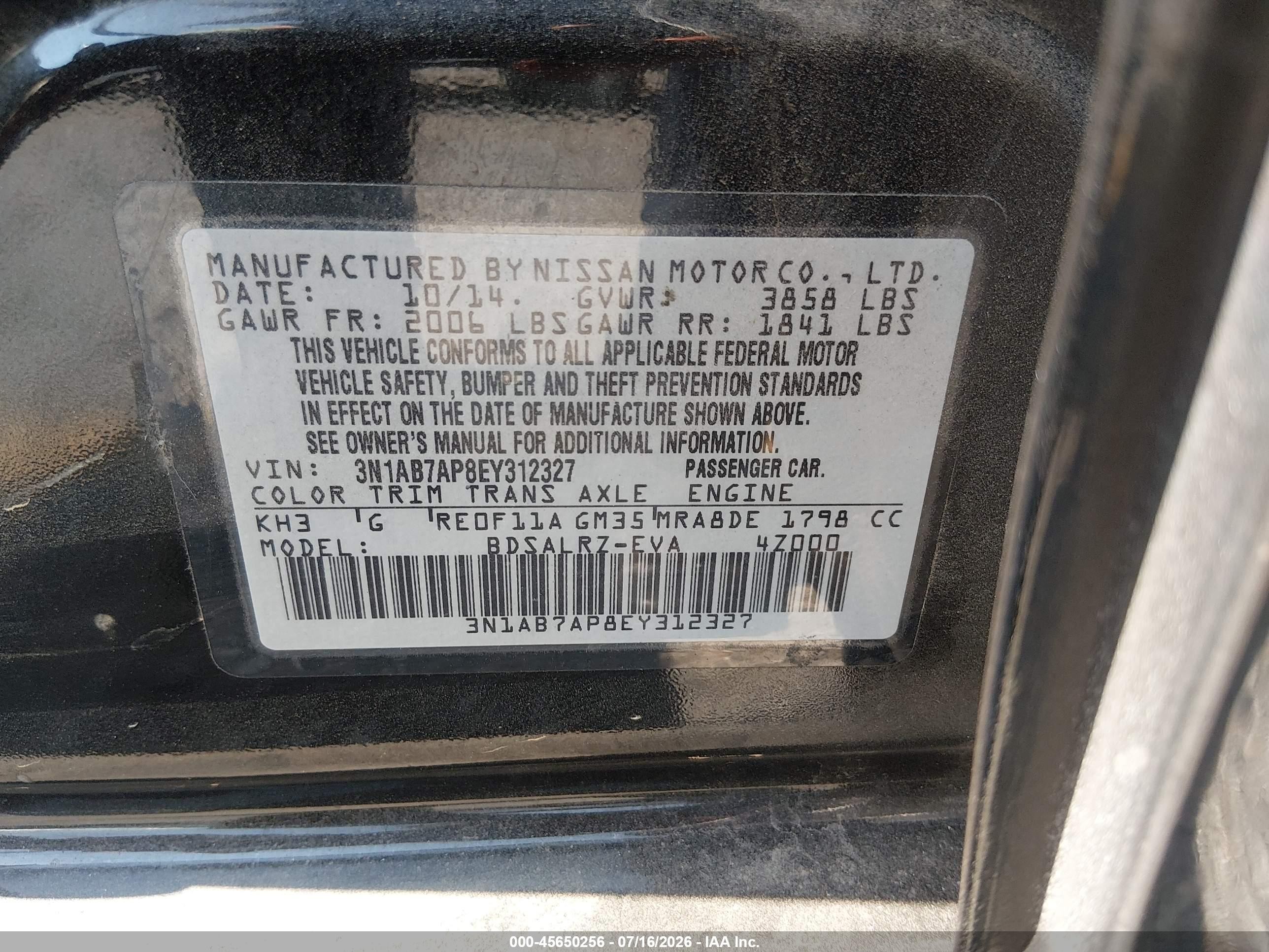 2014 Nissan Sentra Sr Black vin: 3N1AB7AP8EY312327