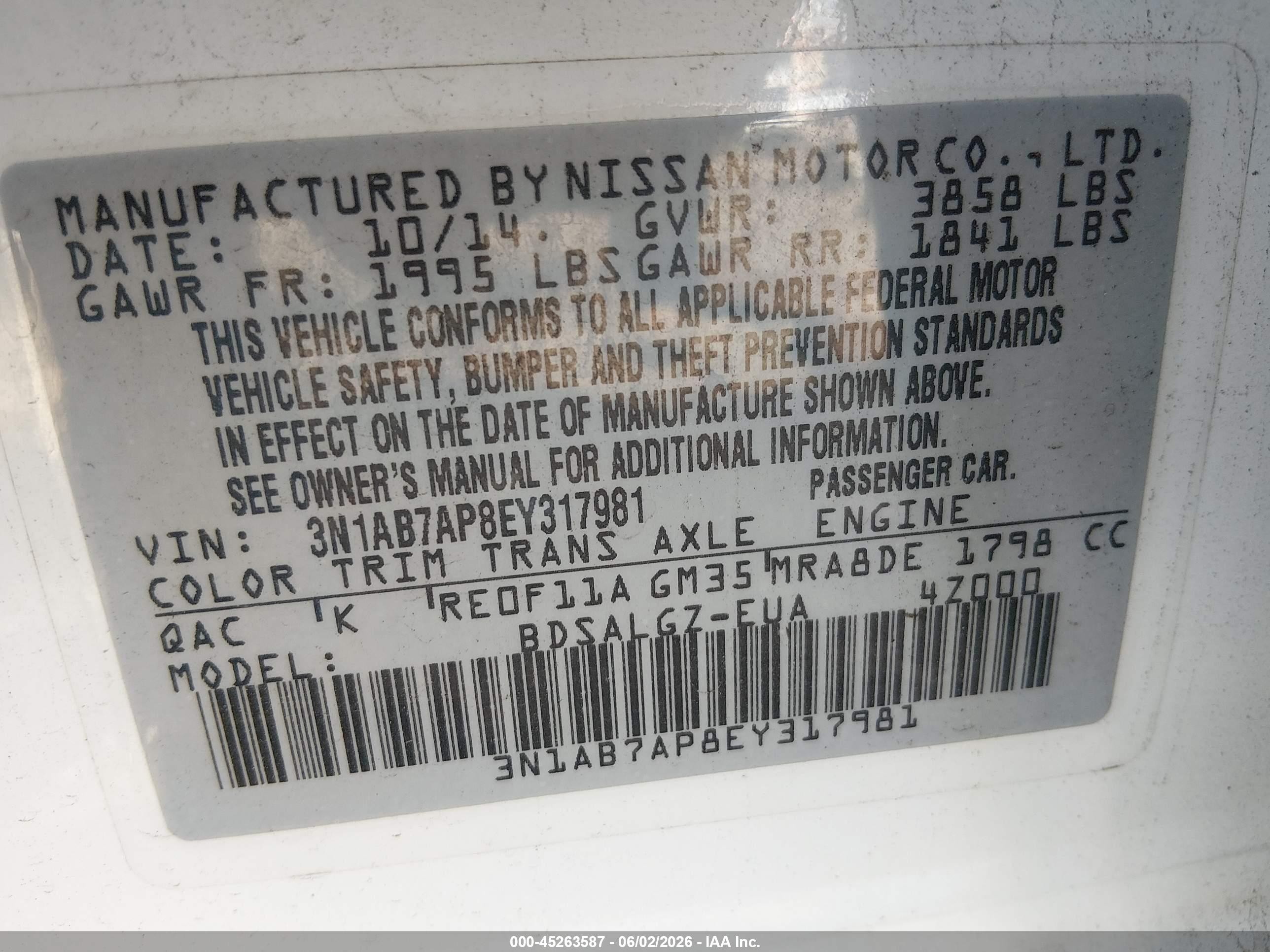 2014 Nissan Sentra Sl White vin: 3N1AB7AP8EY317981
