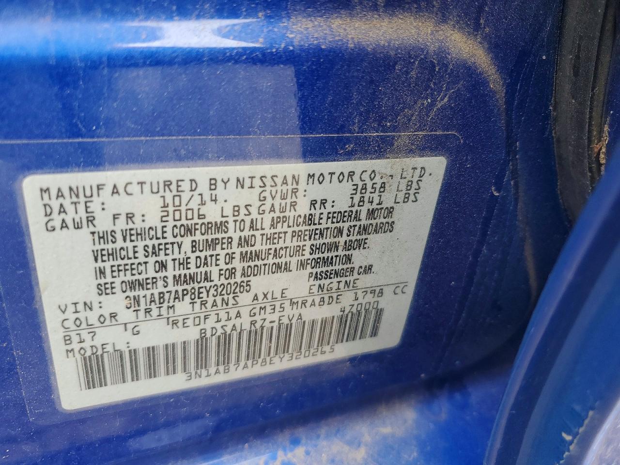 2014 Nissan Sentra Sr Blue vin: 3N1AB7AP8EY320265