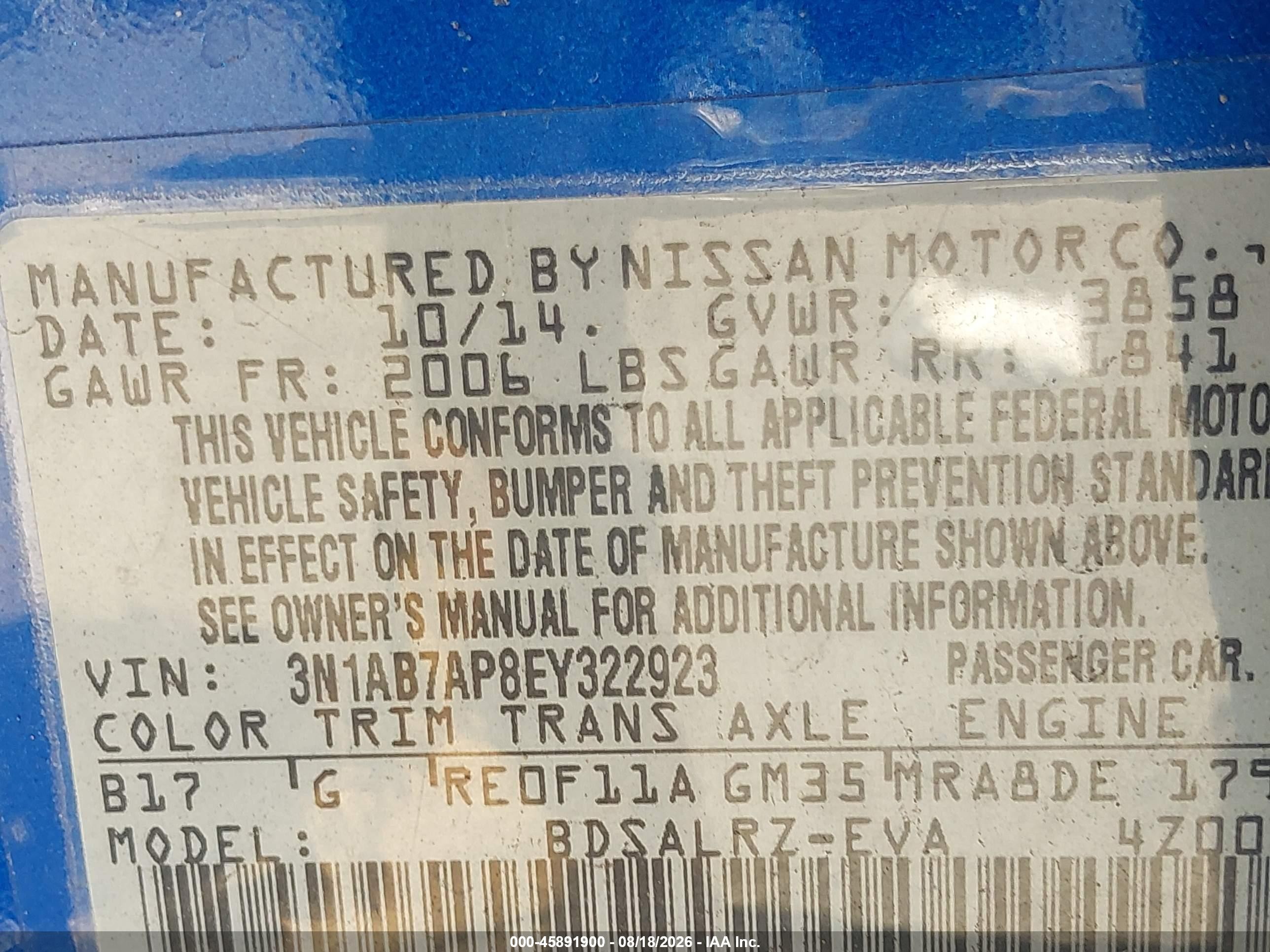 2014 Nissan Sentra Sr Blue vin: 3N1AB7AP8EY322923