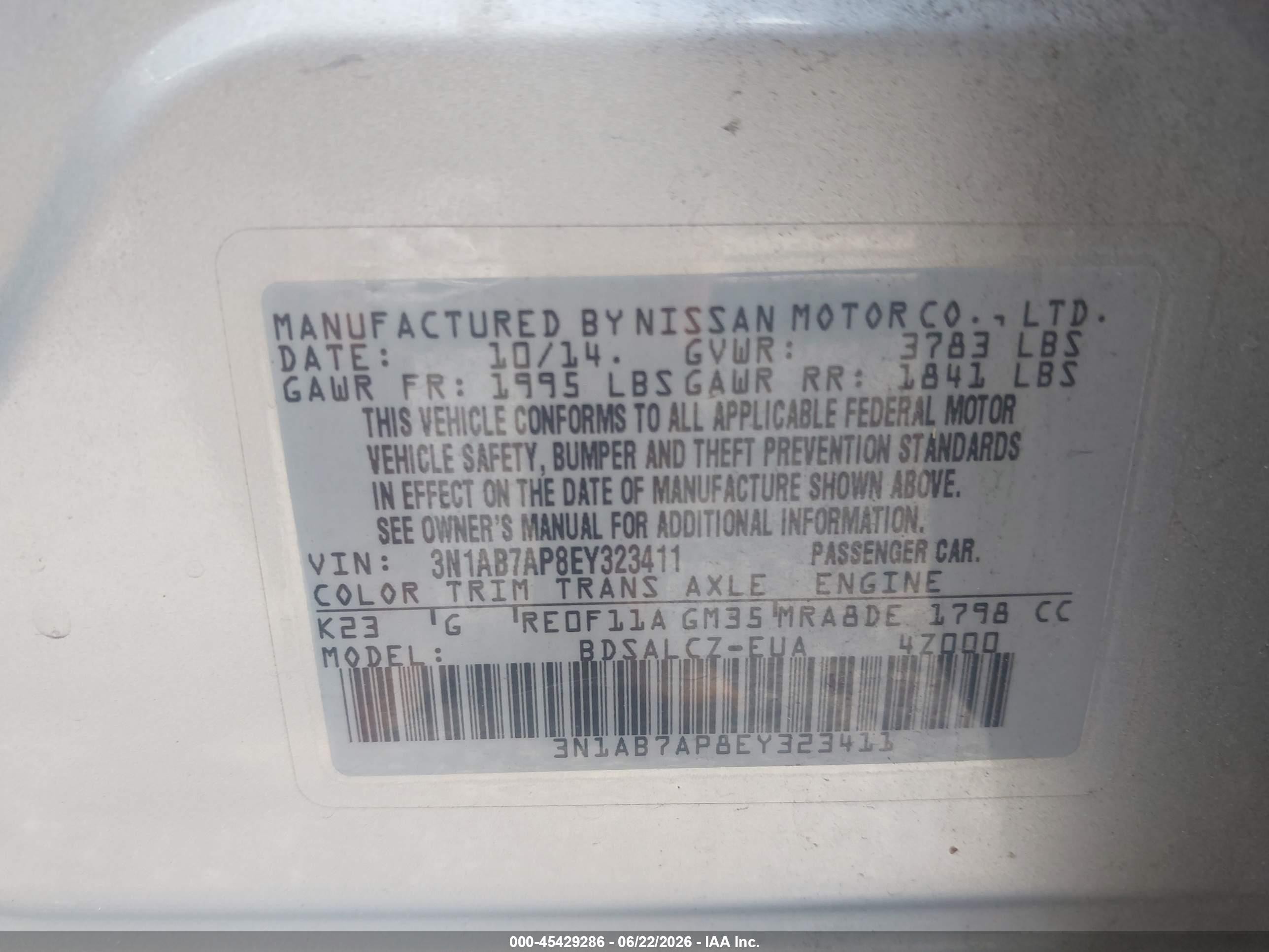2014 Nissan Sentra S Silver vin: 3N1AB7AP8EY323411