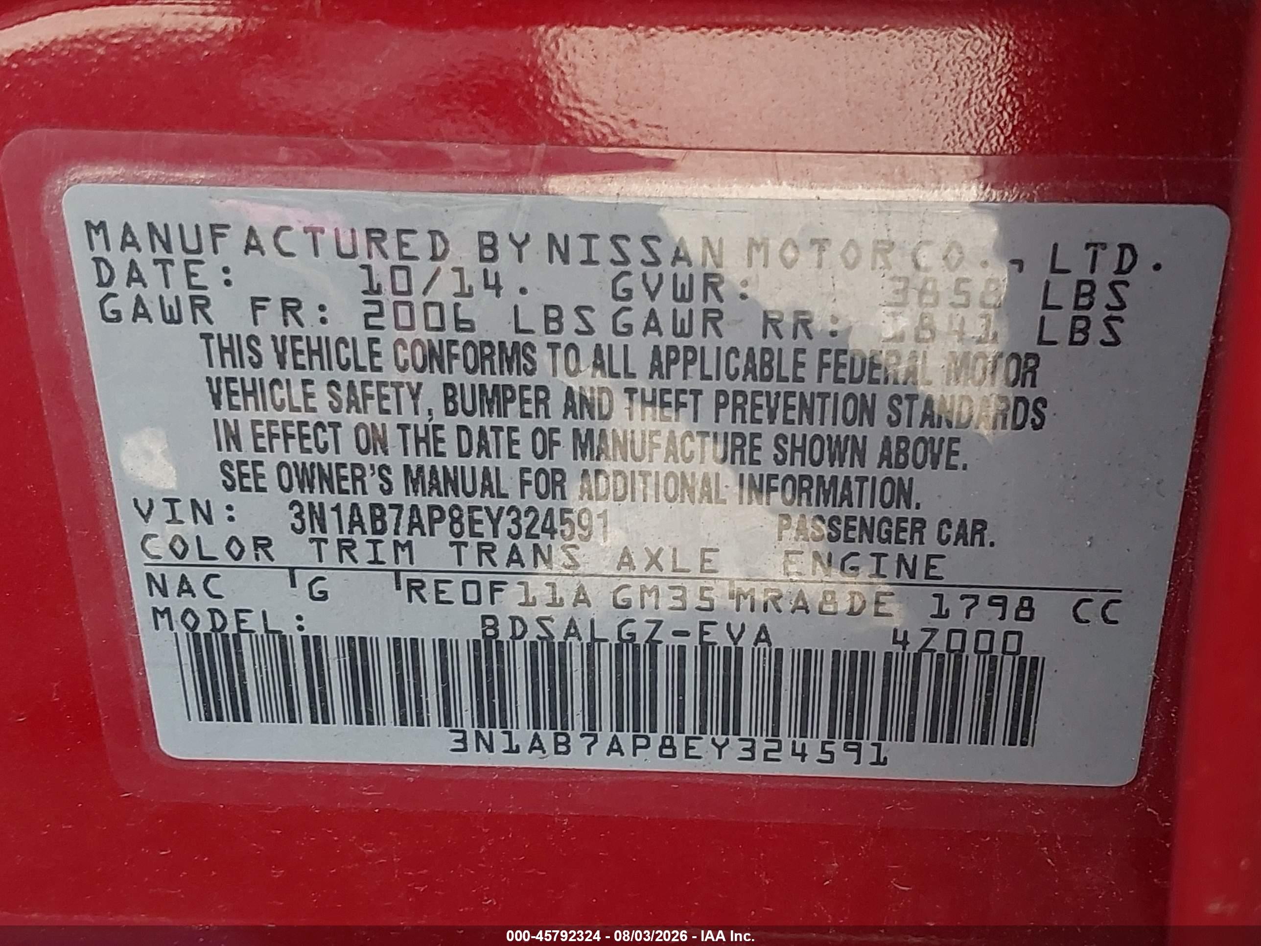 2014 Nissan Sentra Sl Red vin: 3N1AB7AP8EY324591