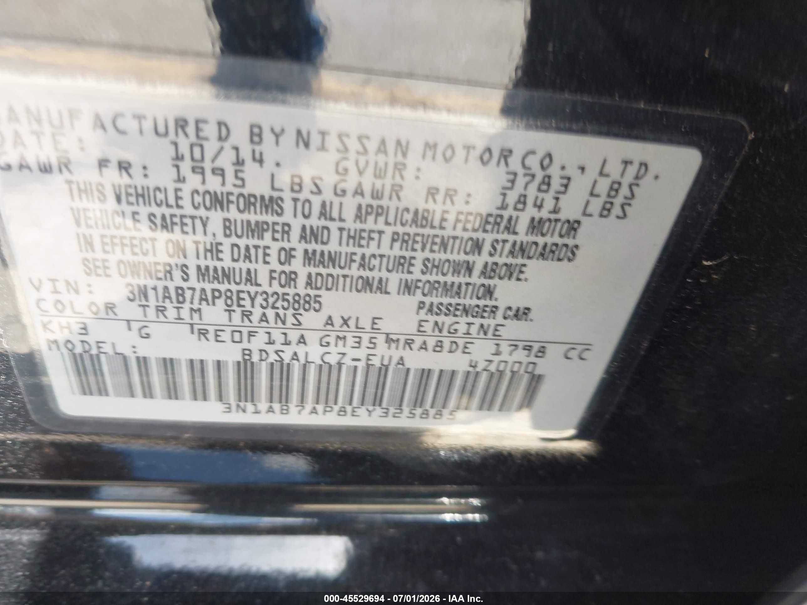 2014 Nissan Sentra S Black vin: 3N1AB7AP8EY325885