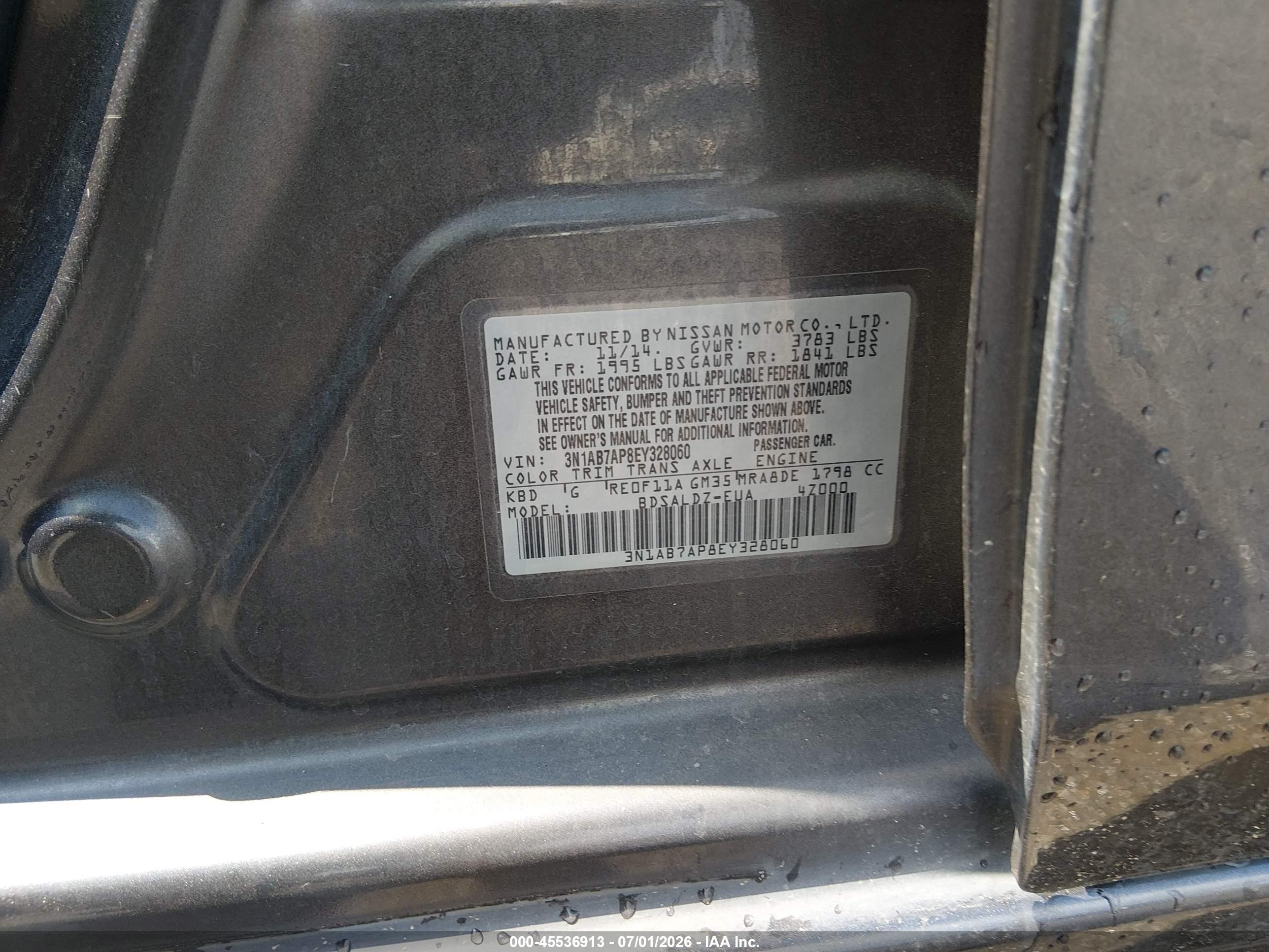 2014 Nissan Sentra Sv Gray vin: 3N1AB7AP8EY328060